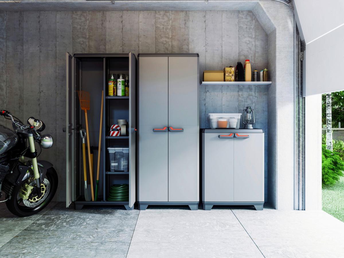 Mehrzweckschrank Stilo Grau/Rot/Schwarz BxH: 68x90 cm - Rot/Schwarz, Design, Kunststoff (68/90/39cm) - Keter