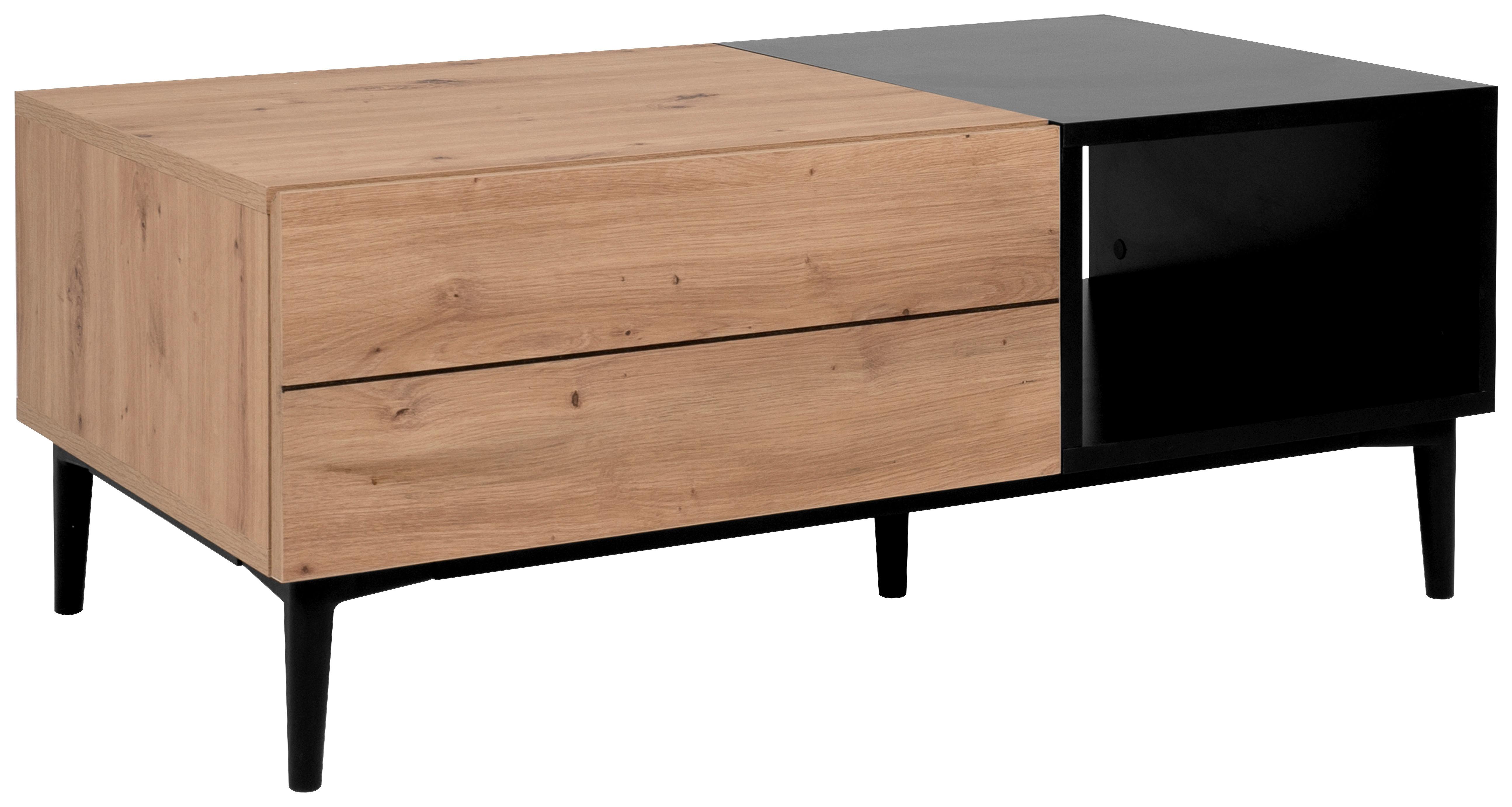 Couchtisch mit Schublade und Fach Nola, Eichefarben/Schwarz - Eichefarben/Schwarz, KONVENTIONELL, Holzwerkstoff/Kunststoff (100/55/40cm) - MID.YOU