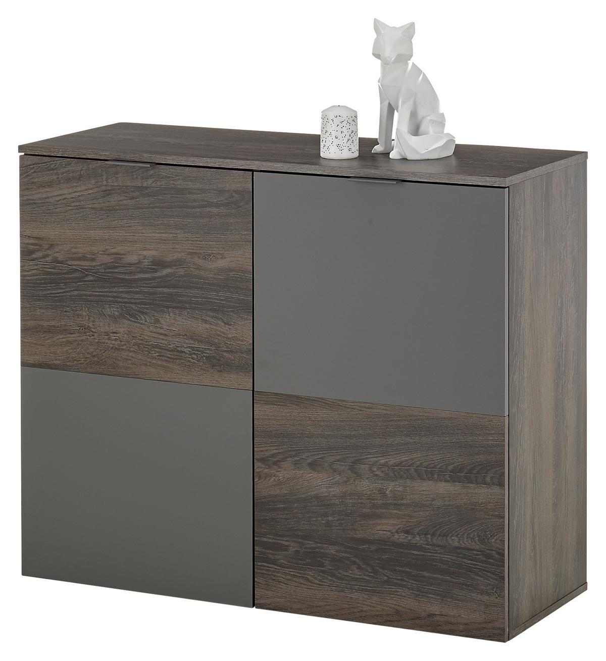 Kommode 100 cm Cremona, Grau/Rima Oak Dunkel Dekor - Schwarz/Grau, LIFESTYLE, Holzwerkstoff (100/84/38cm) - MID.YOU