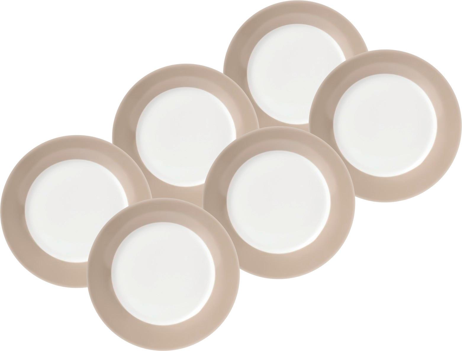 Speisetellerset Weiß Taupe 6-Teilig D: 26,5 Cm - Taupe/Weiß, Basics, Keramik (26,5cm) - Van Well
