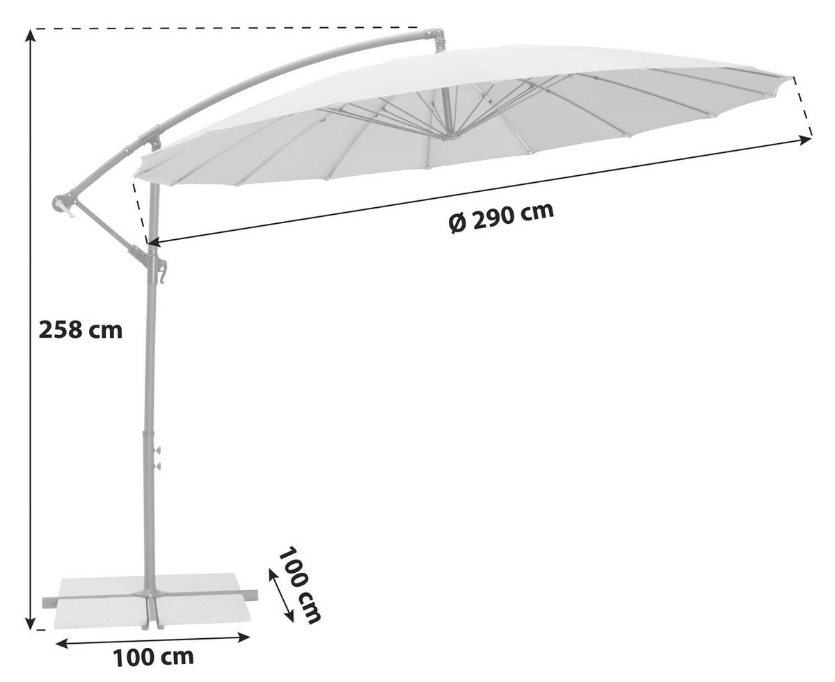 Ampelschirm Shanghai DM: 290 H: 258 cm Anthrazit - Anthrazit/Schwarz, MODERN, Kunststoff/Textil (290/258cm) - Ondega