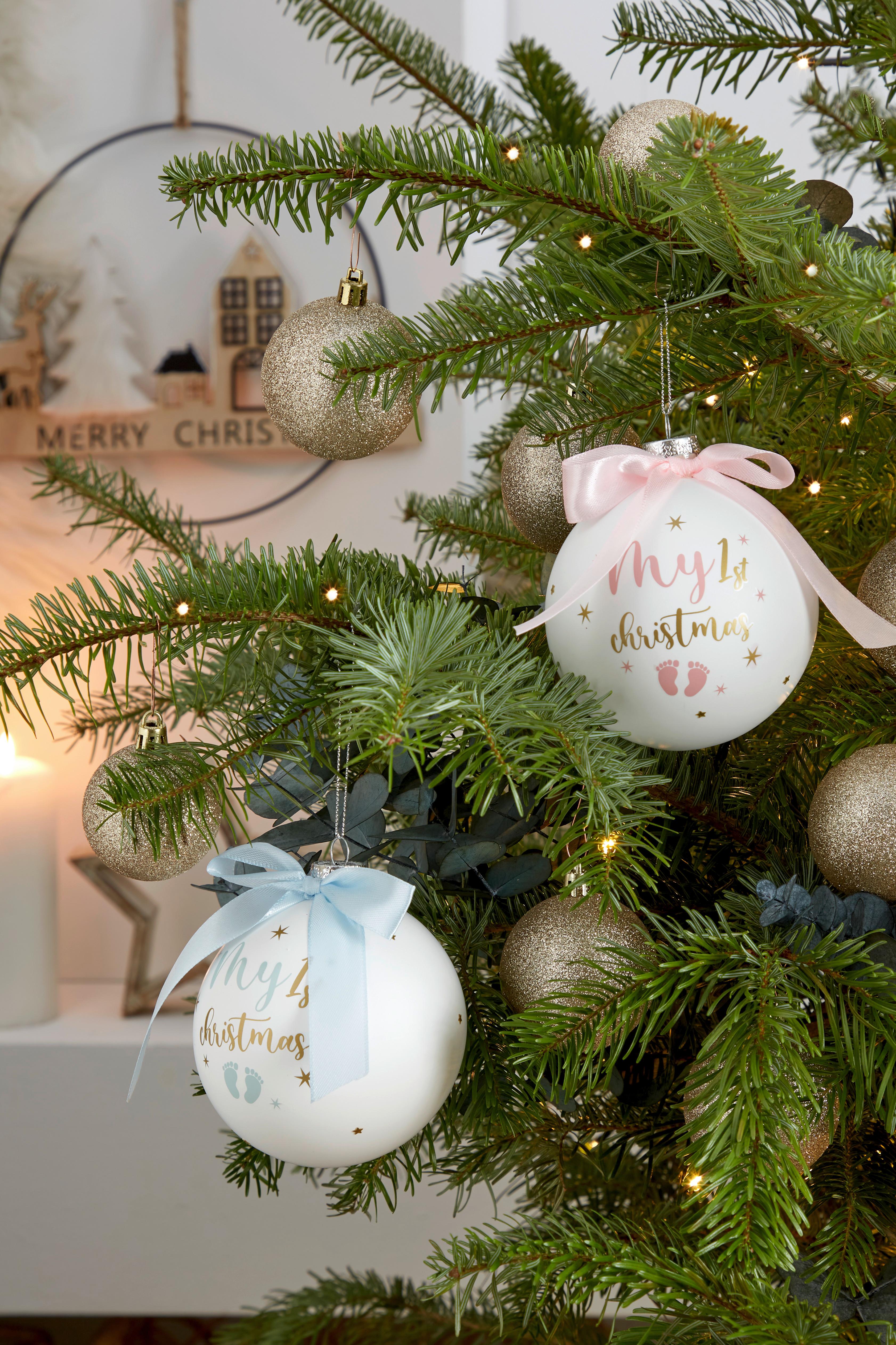 Christbaumkugel Glas Hellblau mit Schleife - Basics, Glas (10/10cm)