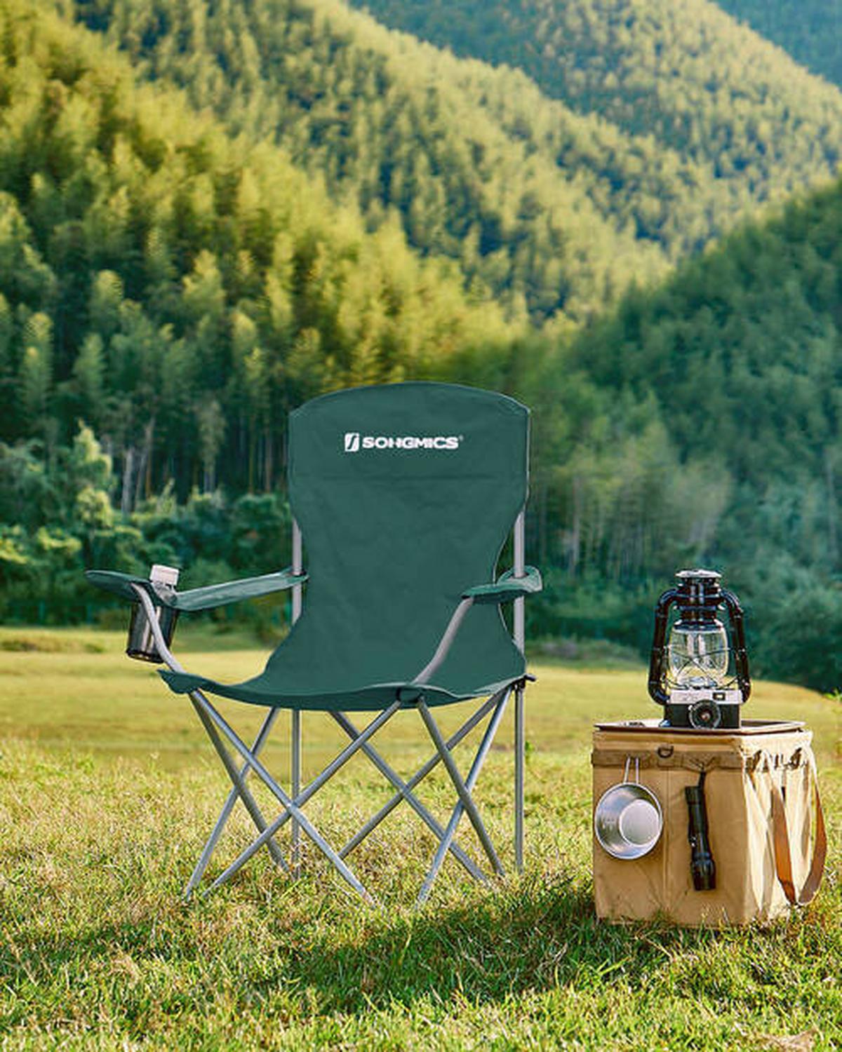 Campingsessel 2-Tlg. Set, inkl. Tragetasche, B: 86 cm - Dunkelgrün/Silberfarben, Basics, Textil/Metall (86/97/54cm) - Modante