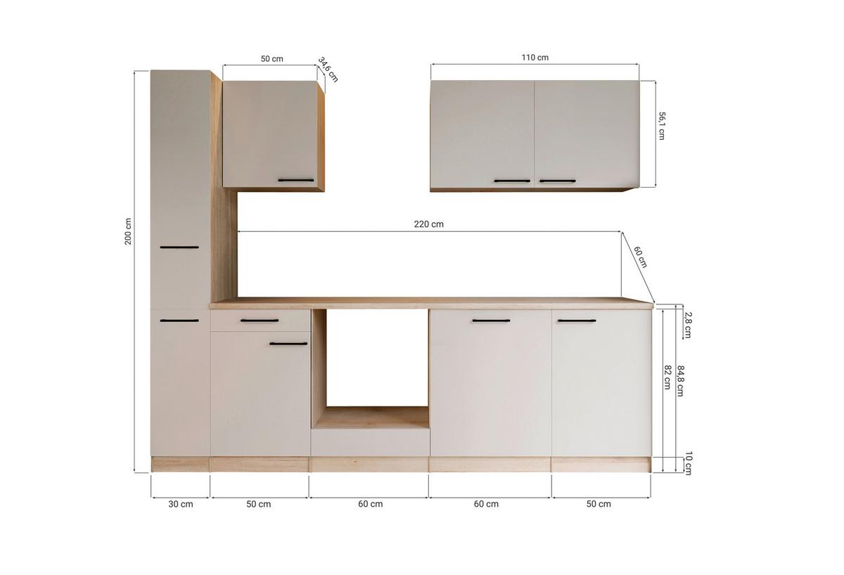 KUCHYŇSKÝ BLOK BEZ SPOTŘEBIČŮ MERLE - barvy dubu/černá, Trend, kov/kompozitní dřevo (250cm) - Respekta