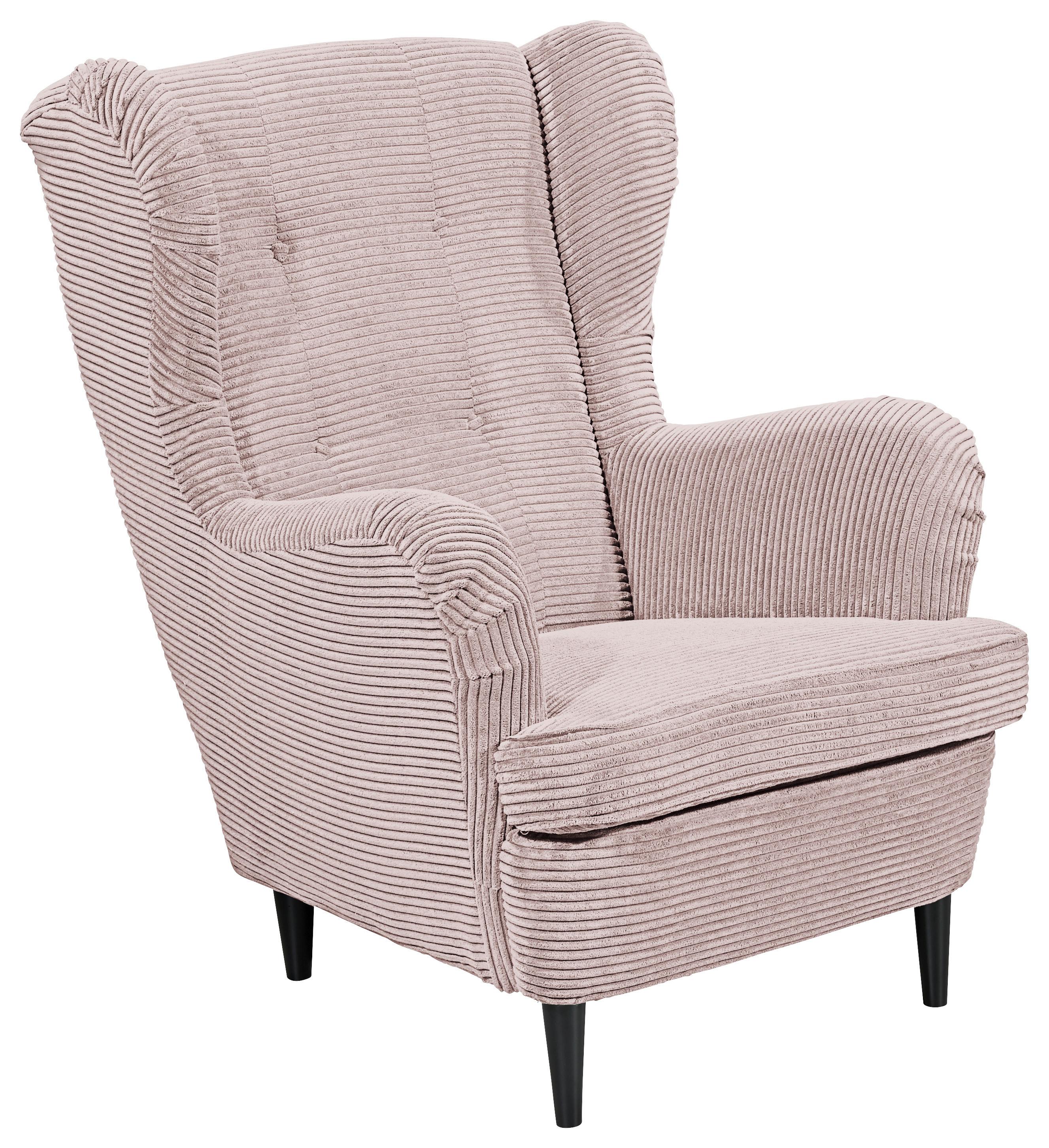 Ohrensessel Oskar Rosa B: 78 cm - Schwarz/Rosa, Basics, Textil (78/102/98cm) - Livetastic