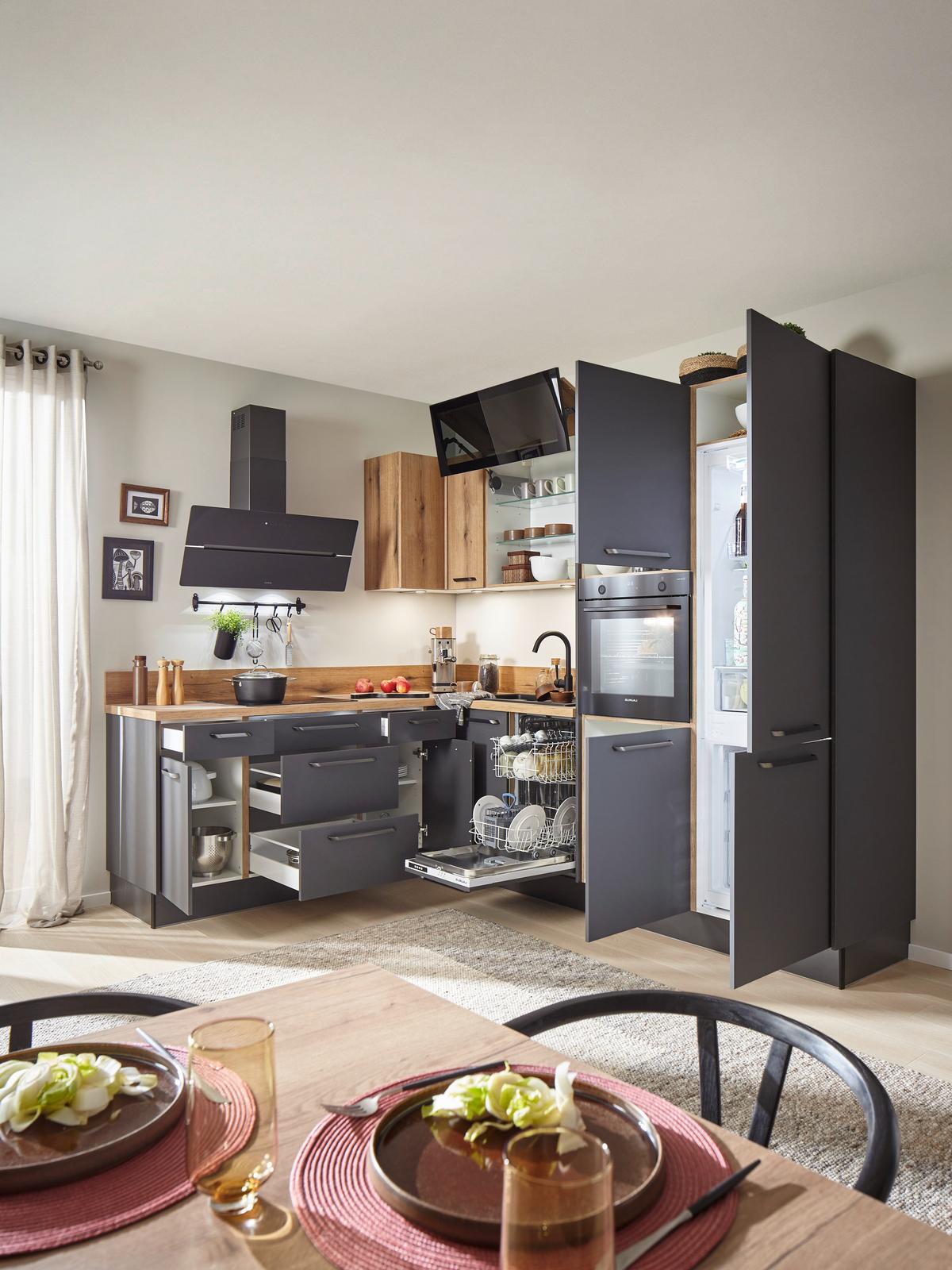 Eckküche Pn210/Pn100 - Erlefarben/Graphitfarben, Design, Holzwerkstoff (207/278cm) - Pino