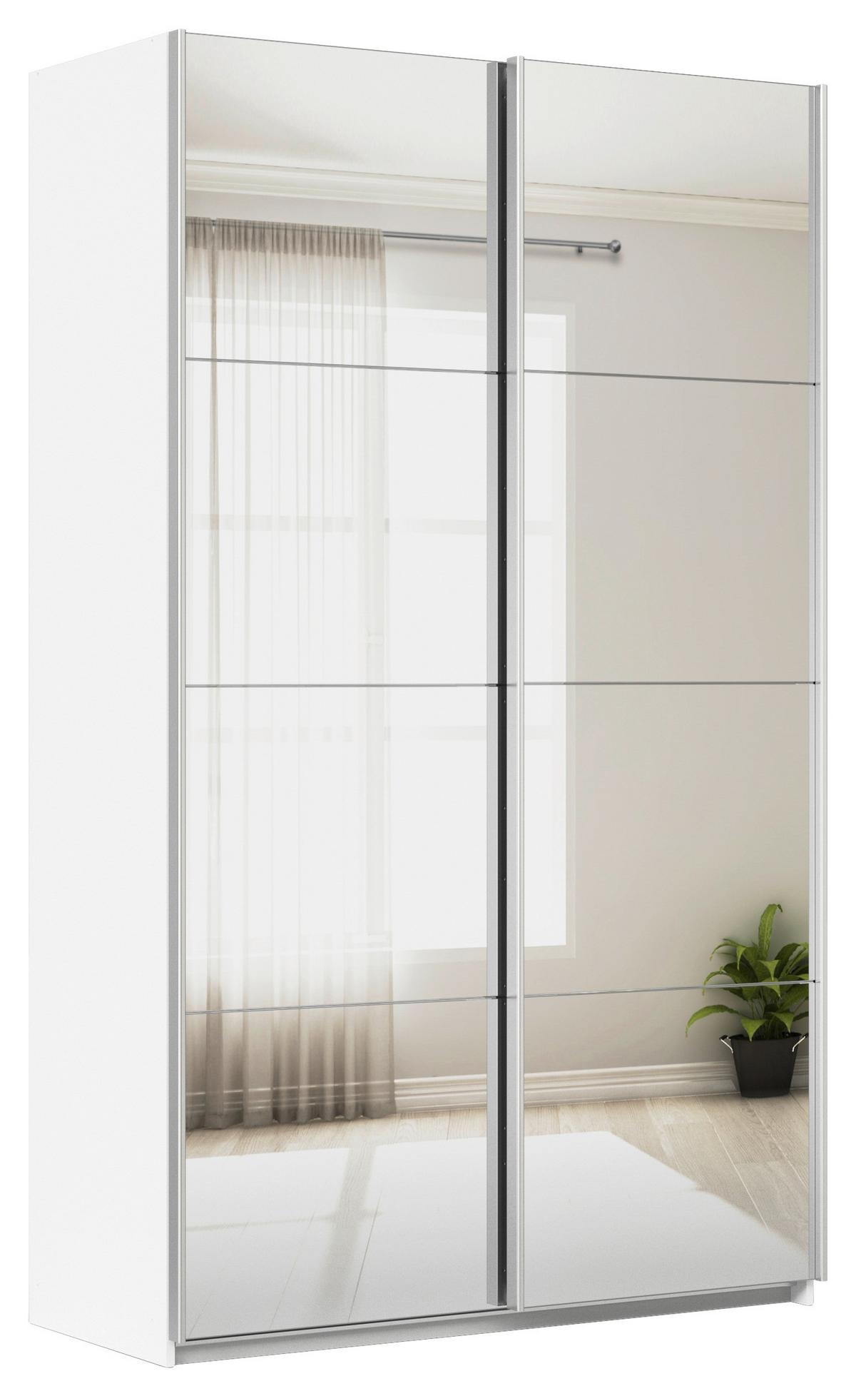 Tolóajtós Szekrény Feldkirch 136/229 Cm - ezüstszínű/fehér, Modern, faalapú anyag/Üveg (136/229/62cm)