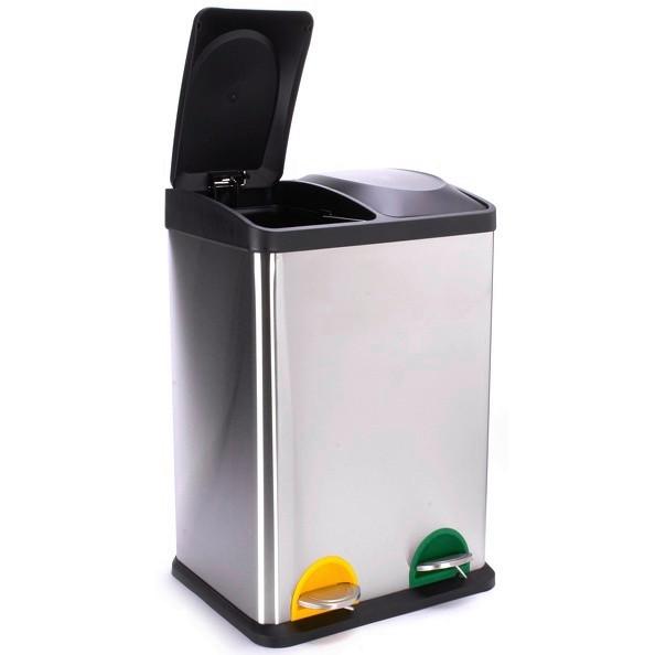 Treteimer 40l Silberfarben Metall Lxbxh: 40x34x60 - Silberfarben/Schwarz, Basics, Kunststoff/Metall (40/34/60cm)