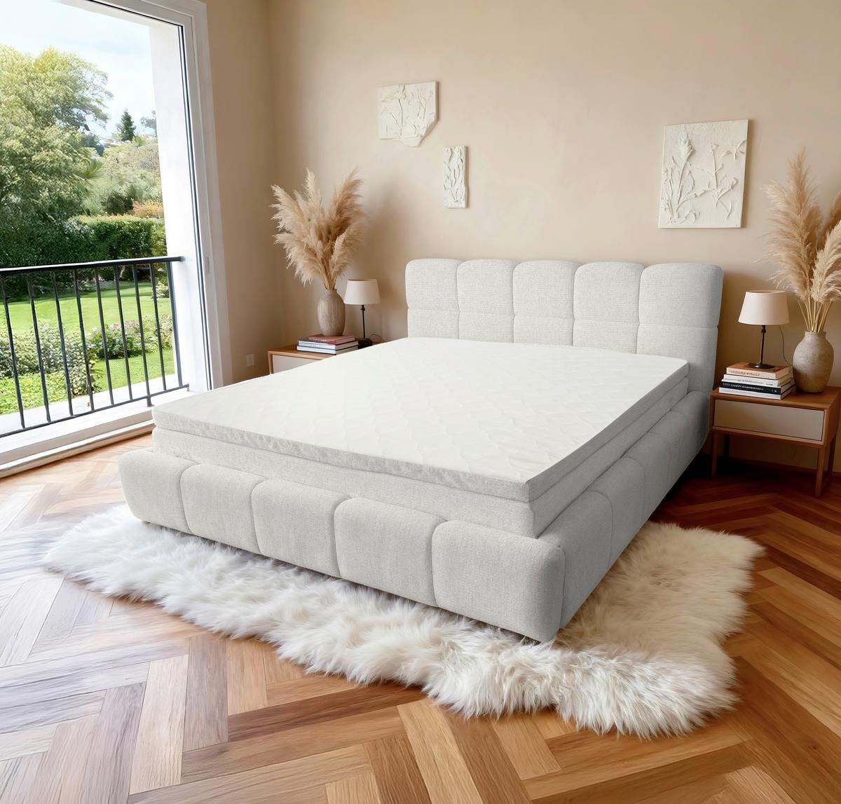 Polsterbett Noe Cremefarben, Lf: 140x200 cm - Creme/Schwarz, Trend, Textil/Metall (140/200cm)