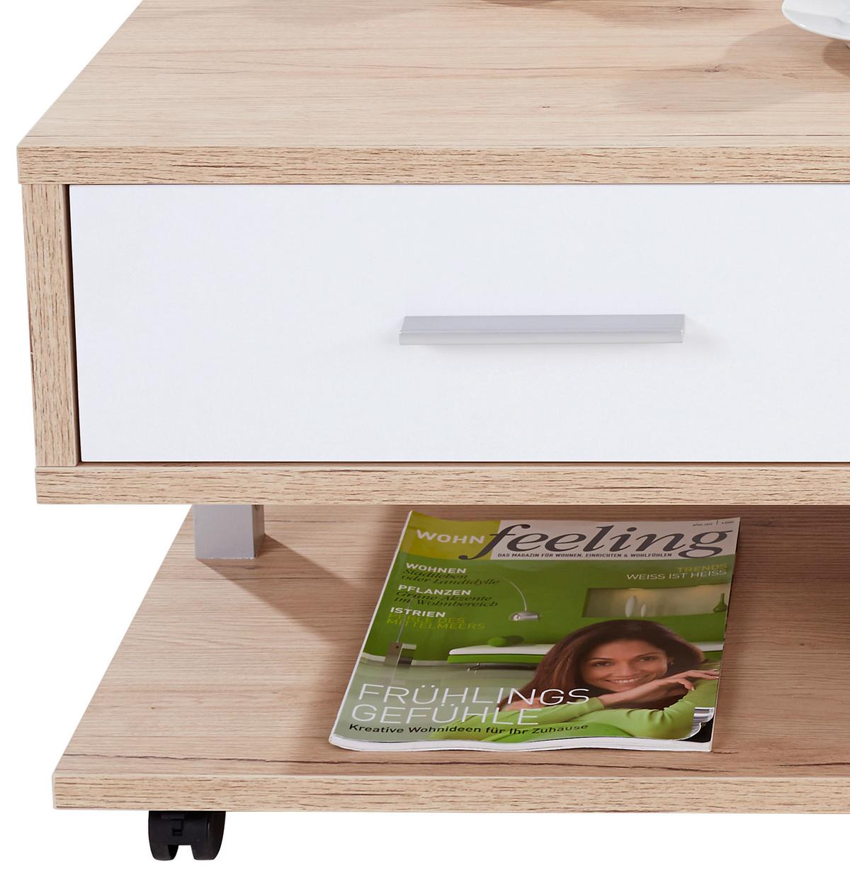 Couchtisch Mit Stauraum + Rollen Quattro Hell Dekor/weiß - Eichefarben, MODERN, Holzwerkstoff (105/45/60cm)