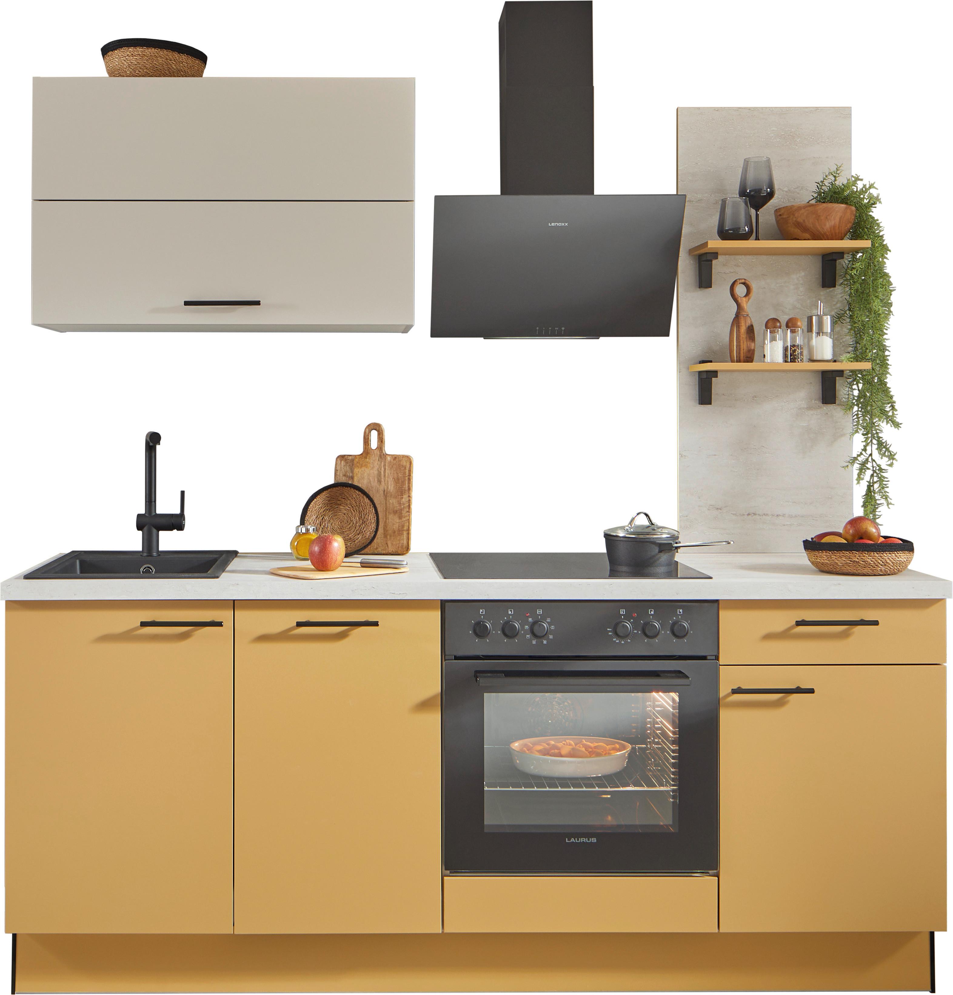 Kuchynský blok PN105/PN100 vr.políc a dekoračného obkladu - čierna/kašmírová, Basics, kompozitné drevo (205cm) - Pino