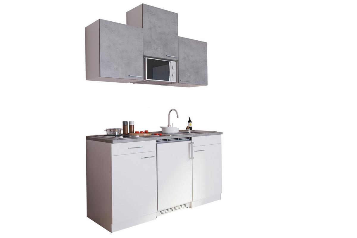 Miniküche mit Kühlschrank und Mikrowelle B: 150 cm Grau/Weiß - Weiß/Grau, KONVENTIONELL, Holzwerkstoff (150cm) - Respekta