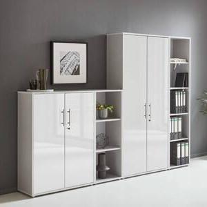Office Edition B: 257 cm Grau/Weiß Hochglanz - Weiß Hochglanz/Grau, MODERN, Holzwerkstoff (257/186/33cm) - MID.YOU