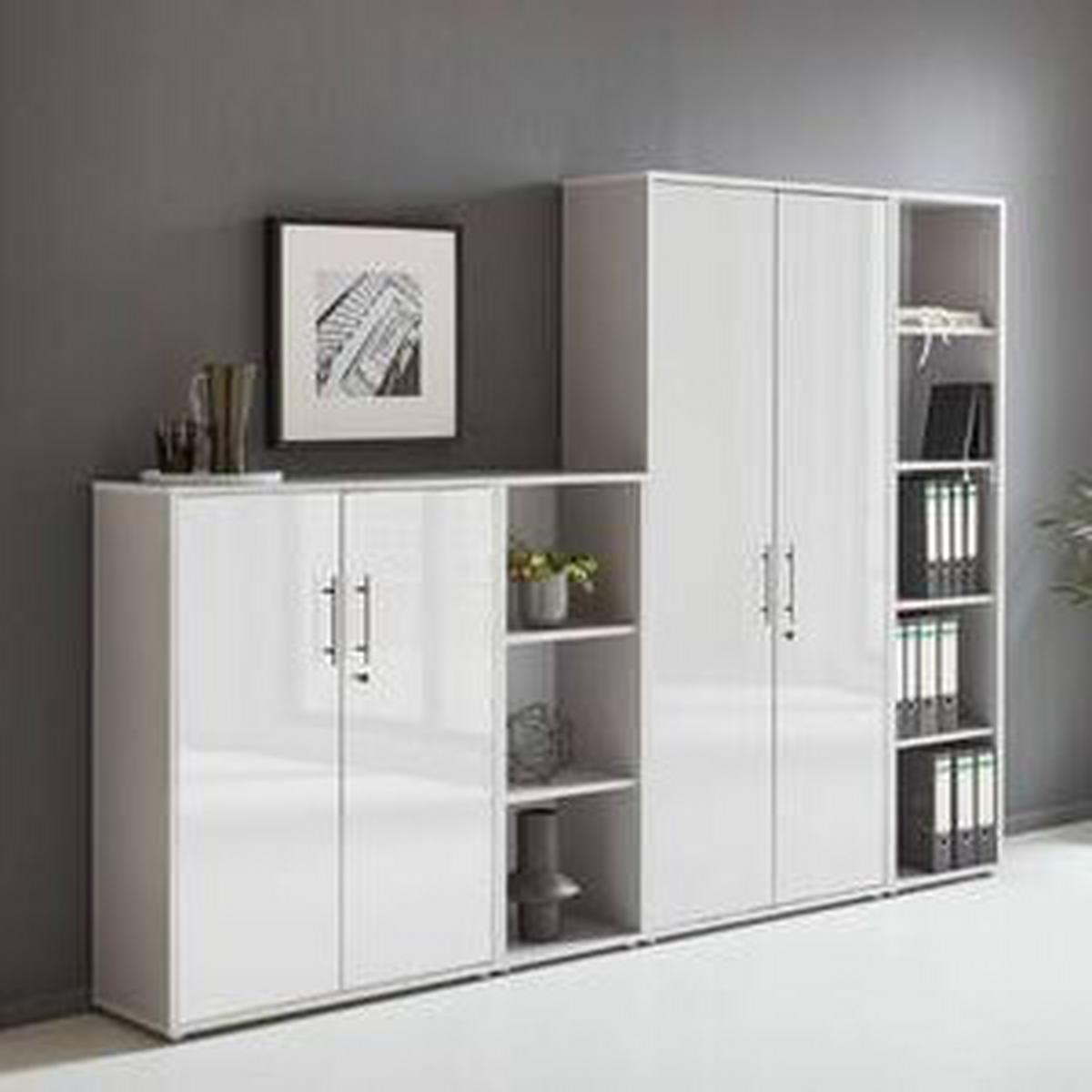 Office Edition B: 257 Cm Grau/weiß Hochglanz - Weiß Hochglanz/Grau, MODERN, Holzwerkstoff (257/186/33cm) - MID.YOU