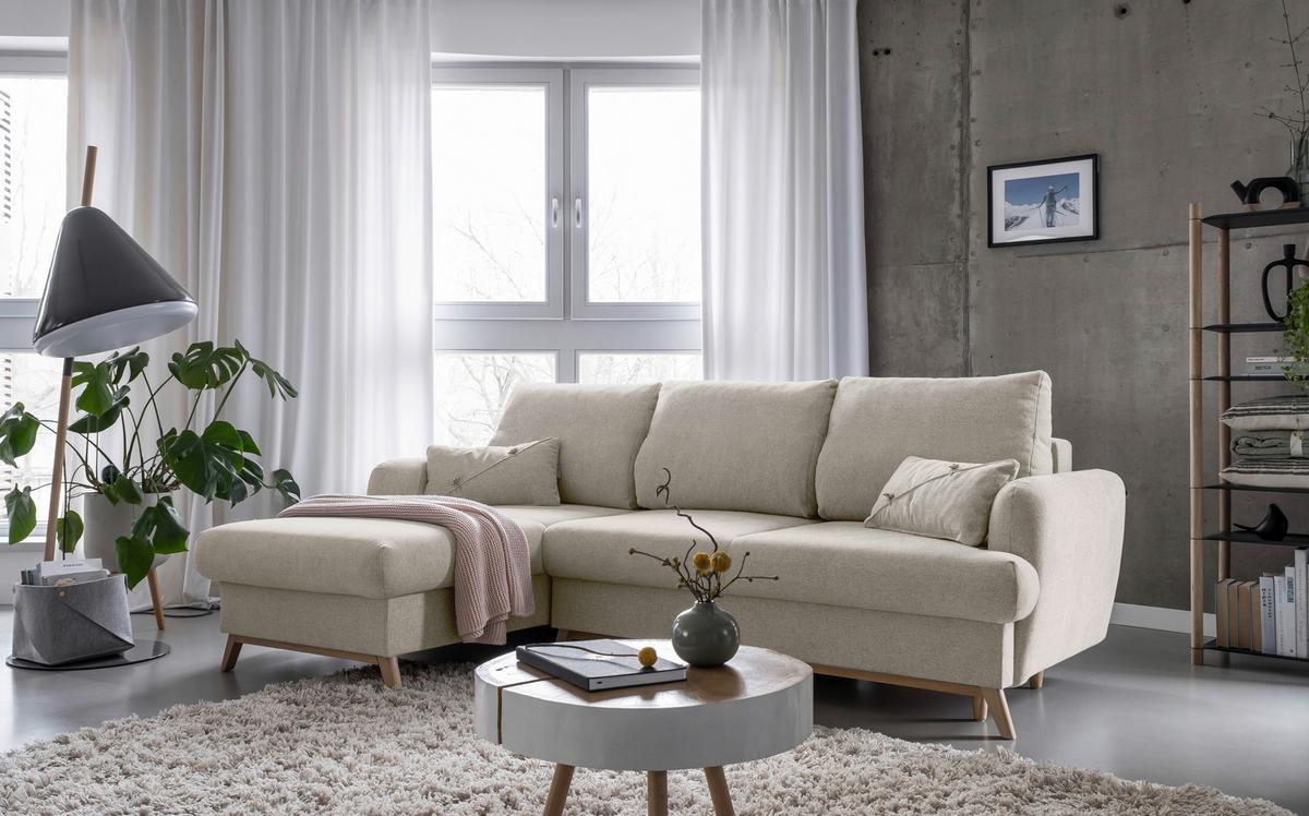 Ecksofa Scandic Lagom Beige S: 157x235 cm - Beige/Naturfarben, Textil (157/235cm) - MID.YOU