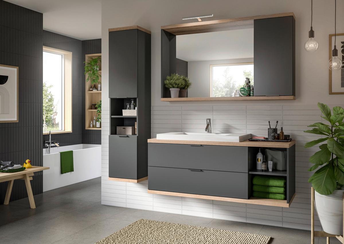 Badezimmer Nuaro Anthrazit B: 186cm - Anthrazit/Weiß, Basics, Glas/Holzwerkstoff (186cm) - MID.YOU