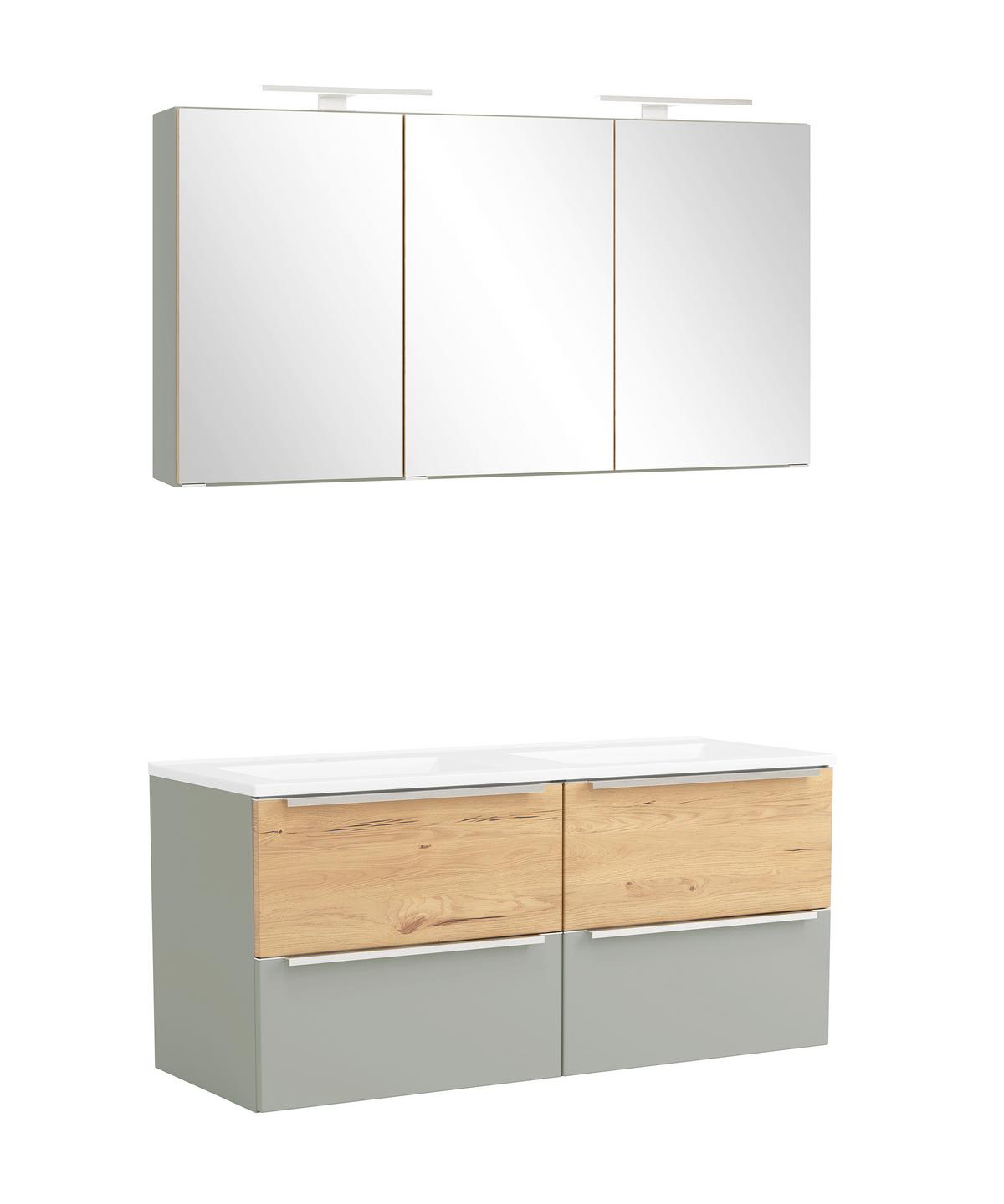 Badezimmer Verona Wildeiche/Schilfgrün 3-Teilig - Schilfgrün/Wildeiche, Trend, Glas/Holzwerkstoff (120cm) - Held