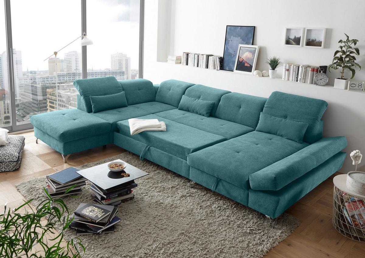 Ecksofa Melfi Türkis U: 245 Cm - Türkis/Silberfarben, MODERN, Textil (245/350/168cm) - MID.YOU
