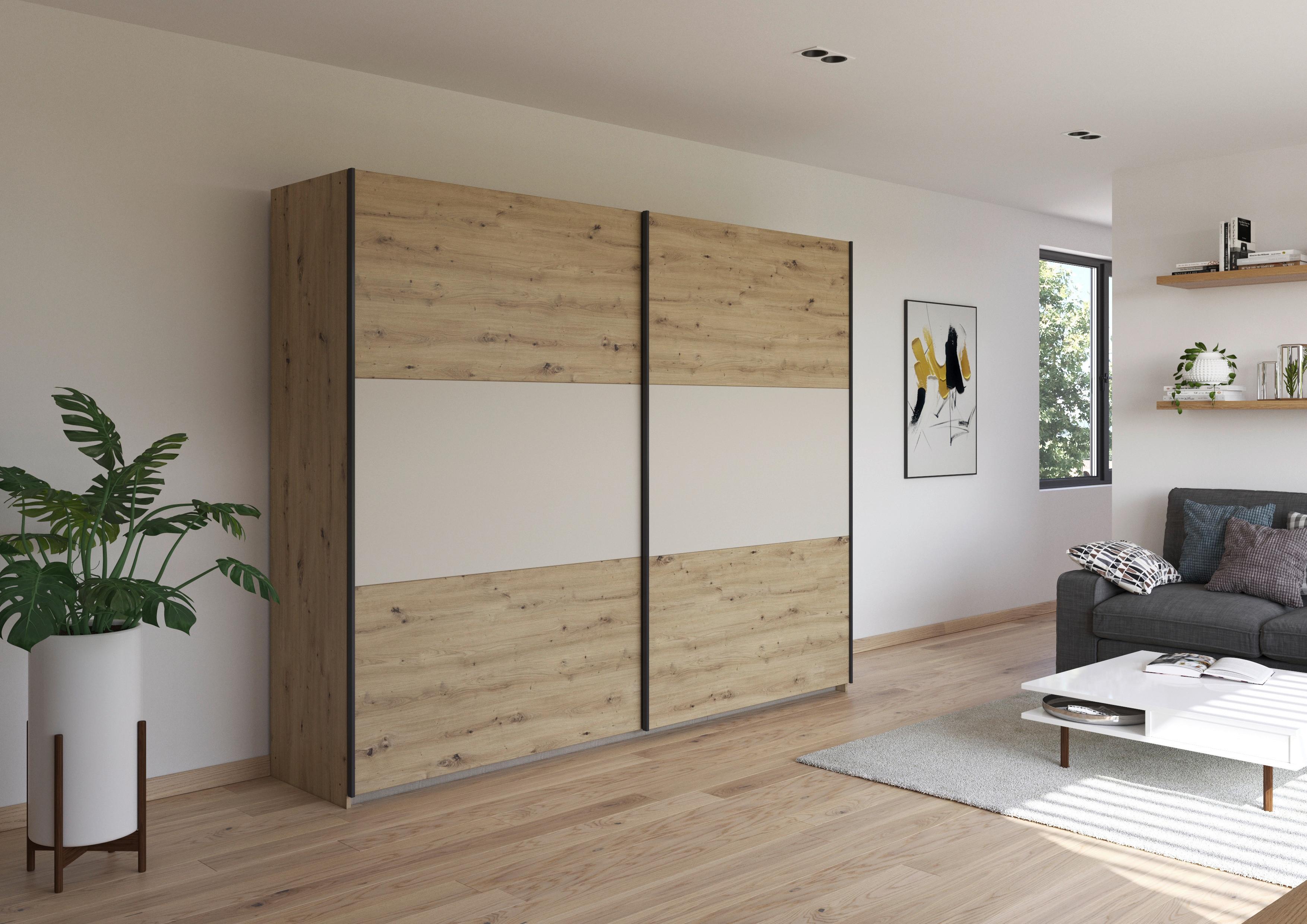 Schwebetürenschrank Neo Champagner Eiche Artisan Dekor - Champagner/Alufarben, MODERN, Holzwerkstoff (261/210/59cm) - Rauch Möbel