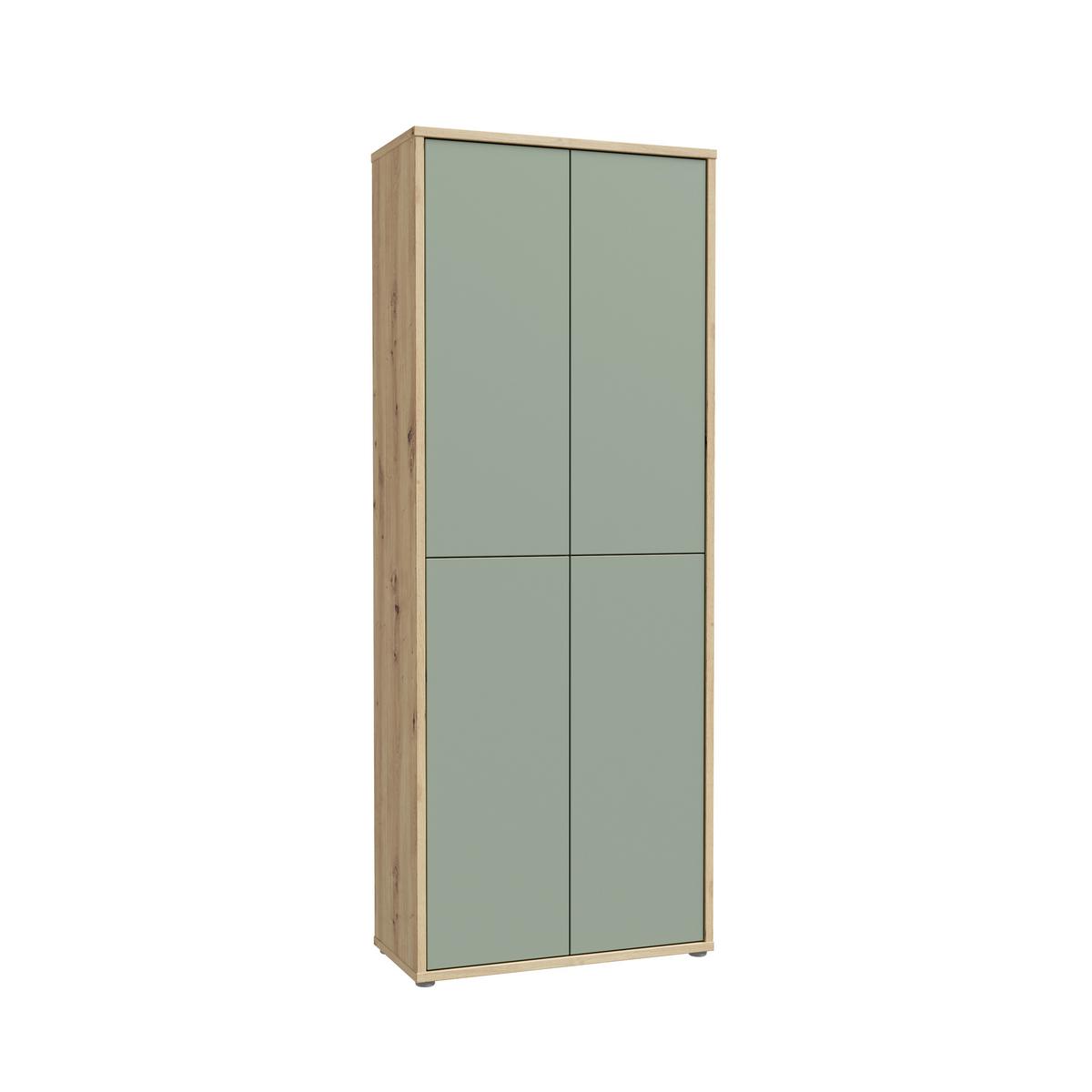 Skříň na boty, pastelově zelená/dub artisan - šedá/šalvějově zelená, Moderní, kompozitní dřevo/plast (74,5/191,9/34,9cm)