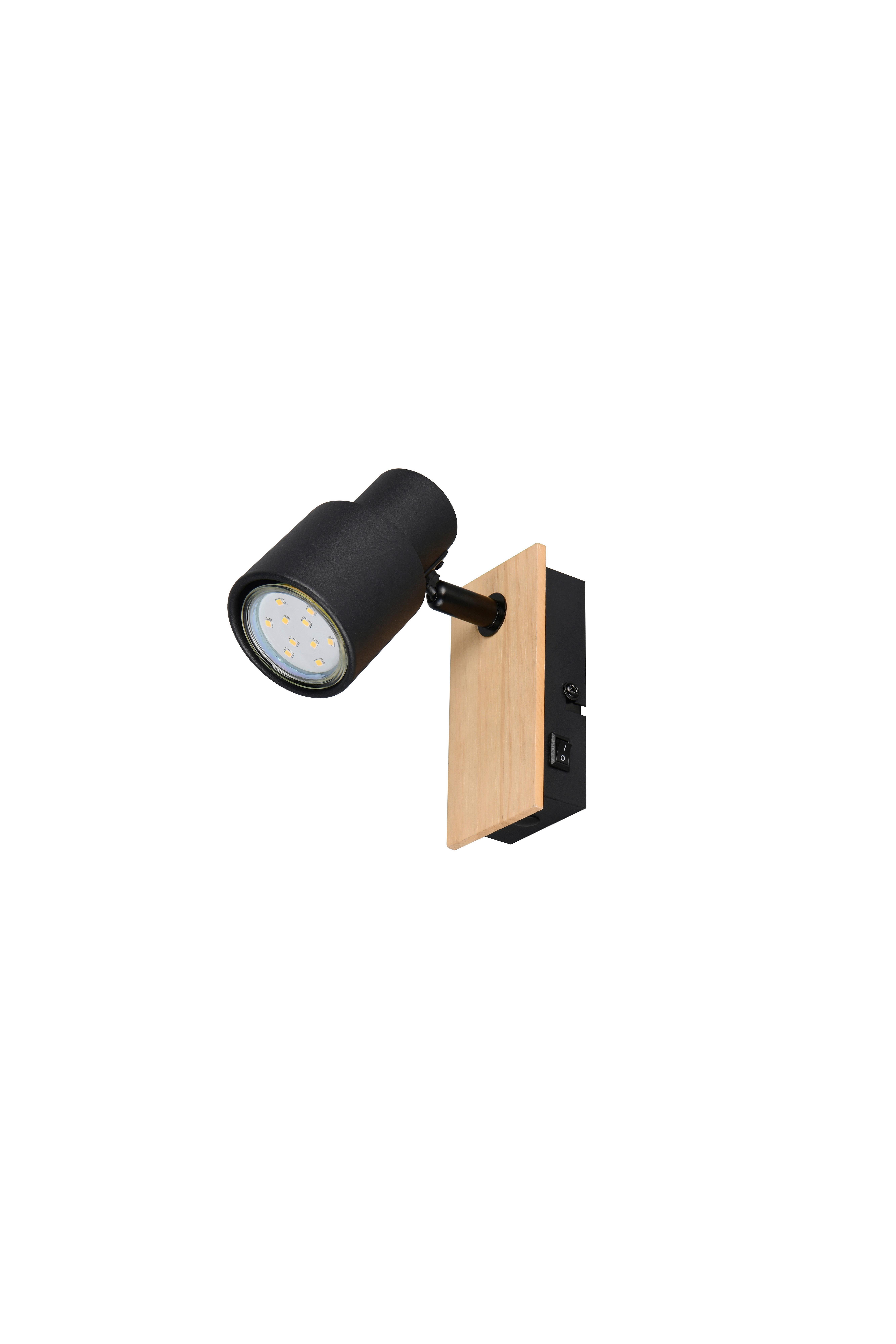 Strahler Pierre Schwarz Kieferfarben L: 14 cm - Schwarz/Kieferfarben, Natur, Holz/Metall (14/15/6cm)