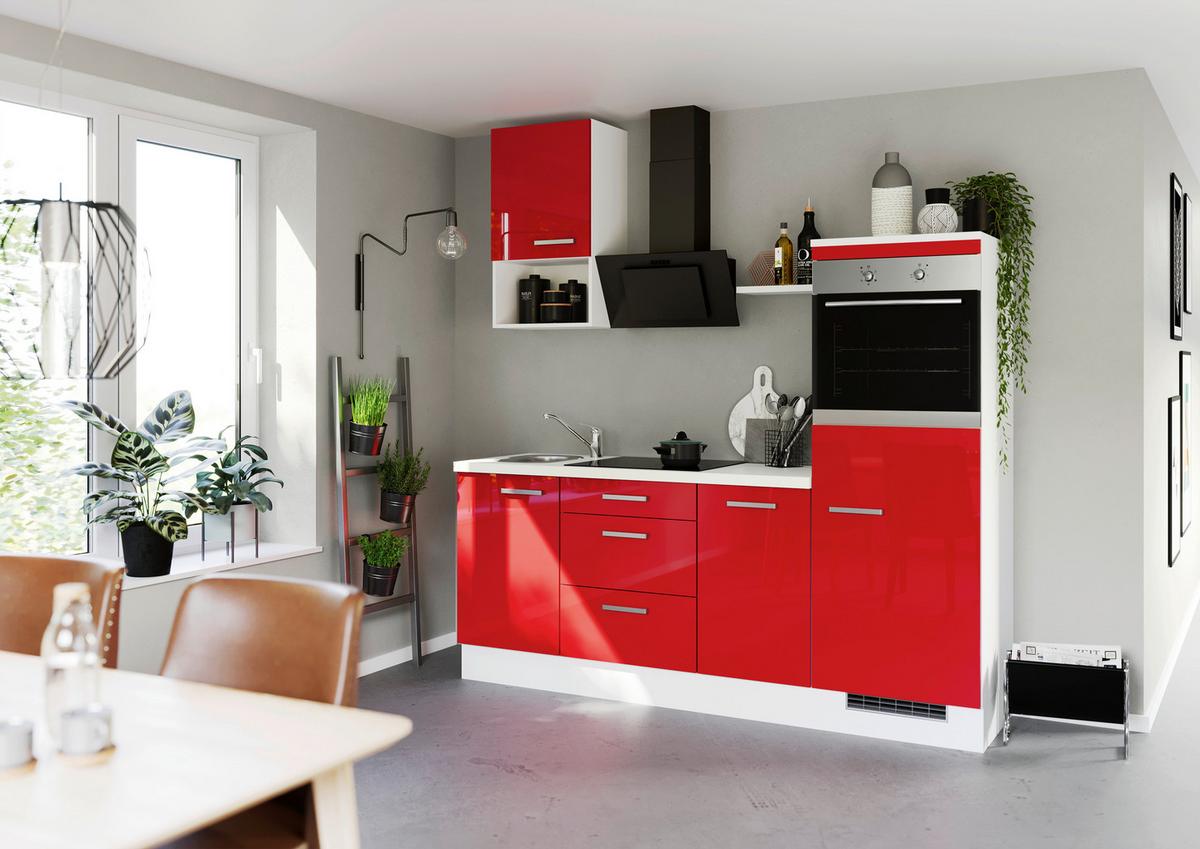 Küchenblock Ip405 Rot/Weiß B: 215 cm - Rot/Weiß, Trend, Holzwerkstoff (215cm) - Impuls