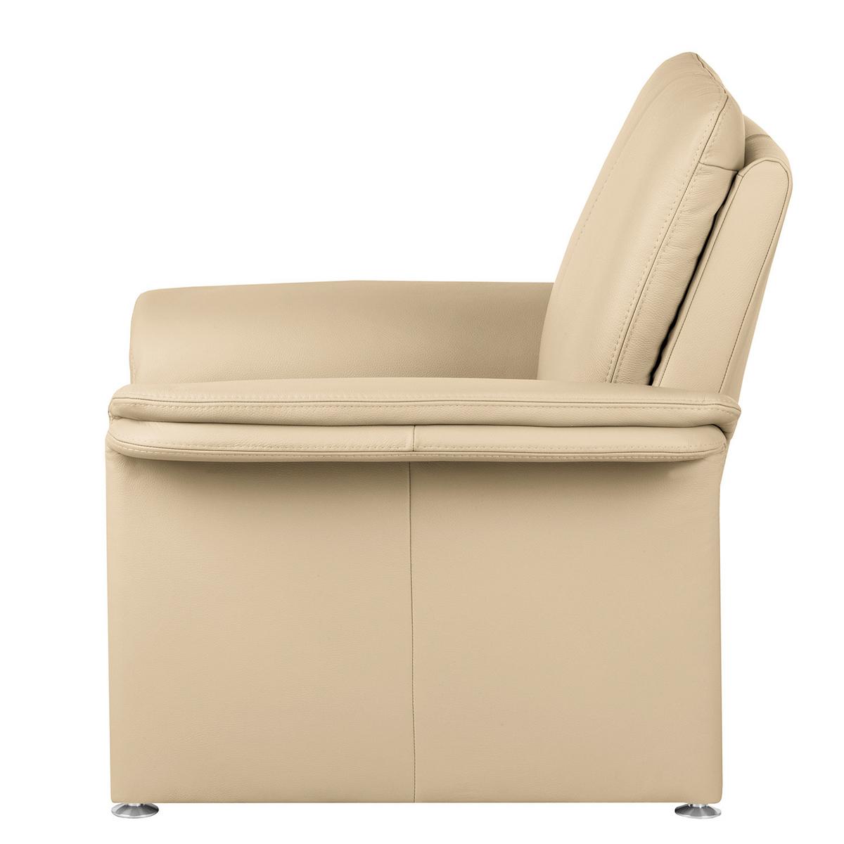 Sessel Comodo Echtleder Beige B: 93 cm - Beige/Silberfarben, Design, Leder (93/90/88cm) - Livetastic