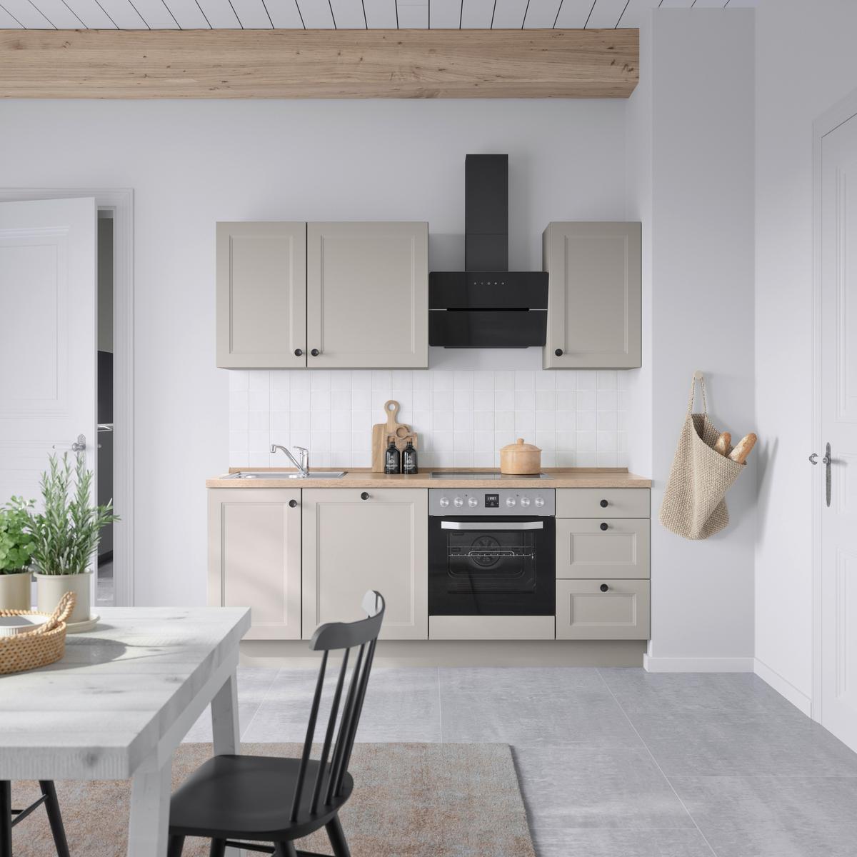 Kuchyňská linka 210 cm, kamenná sivá supermatná - šedá/černá, Moderní, kov/kompozitní dřevo (210cm) - Nobilia