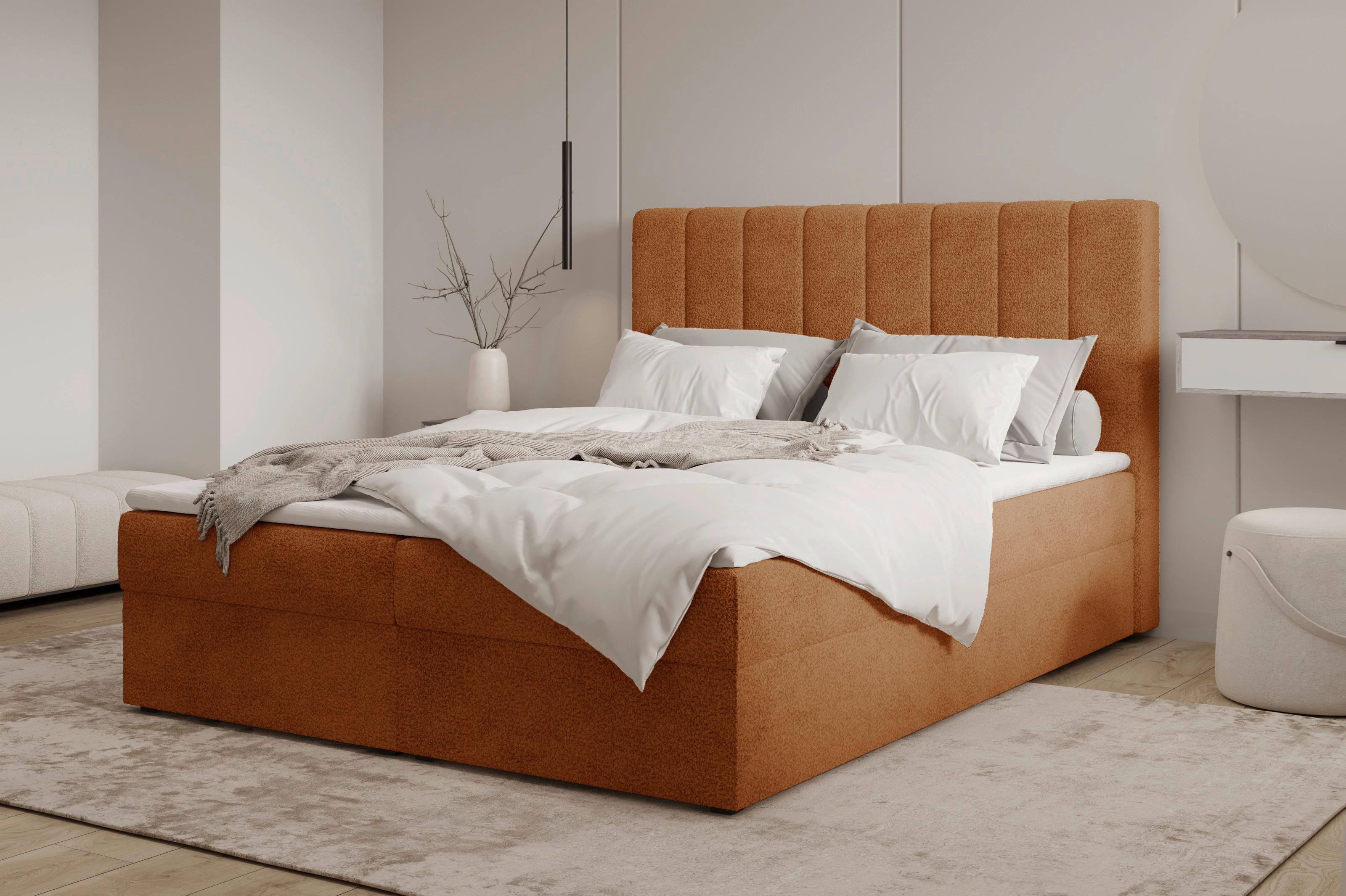 Boxbett Paris mit Topper 140x200 - Terracotta/Schwarz, MODERN, Holz/Kunststoff (140/200cm) - Livetastic