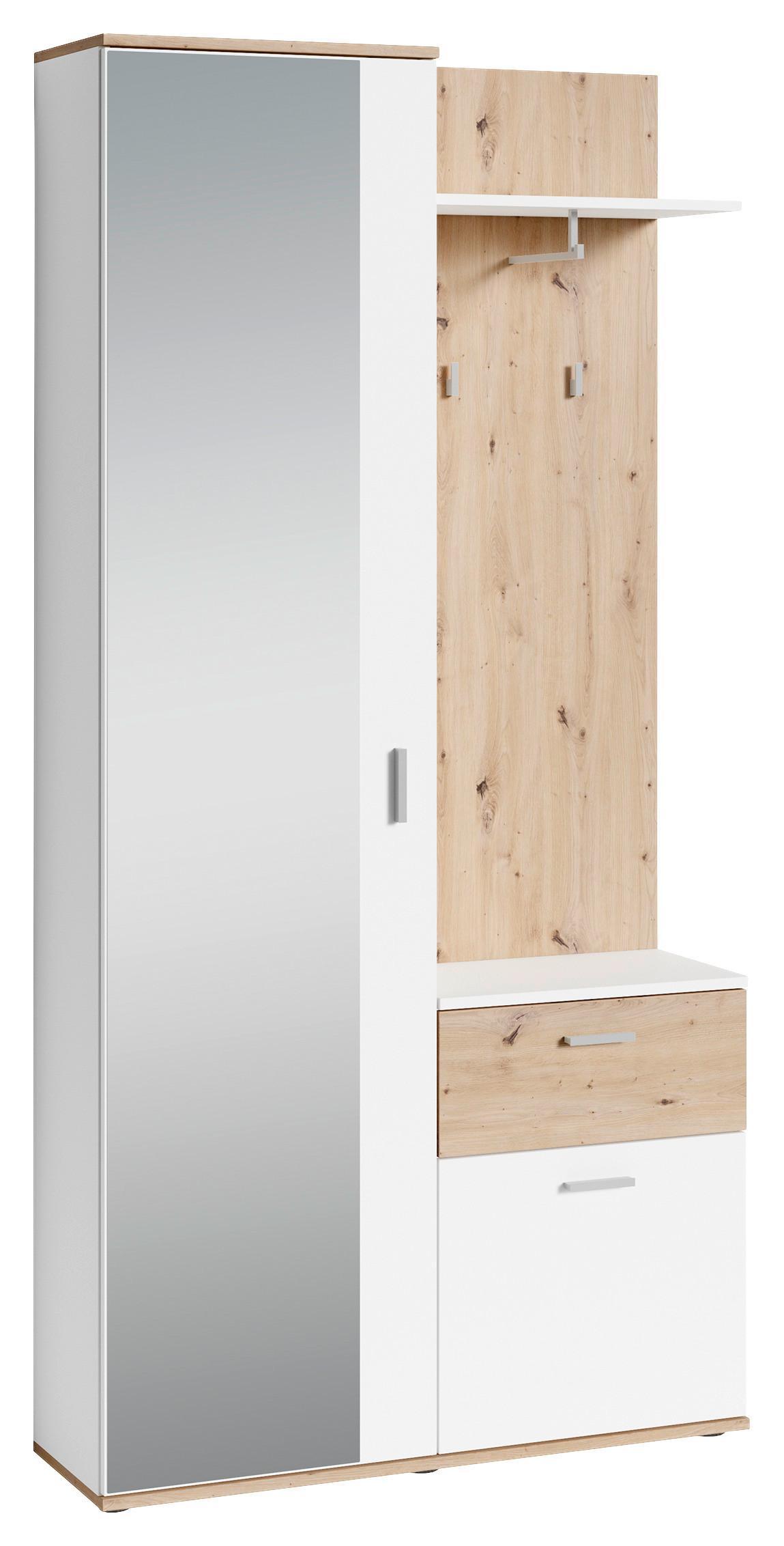 Garderobe Jakob Artisan Eiche Dekor/Weiß B: 97 cm - Weiß/Eiche Artisan, MODERN, Holzwerkstoff (97/195/30cm) - MID.YOU