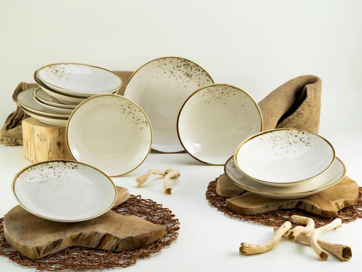 Kombinovaný servis 12- dielny biela/krémová - biela/krémová, Basics, keramika - Creatable