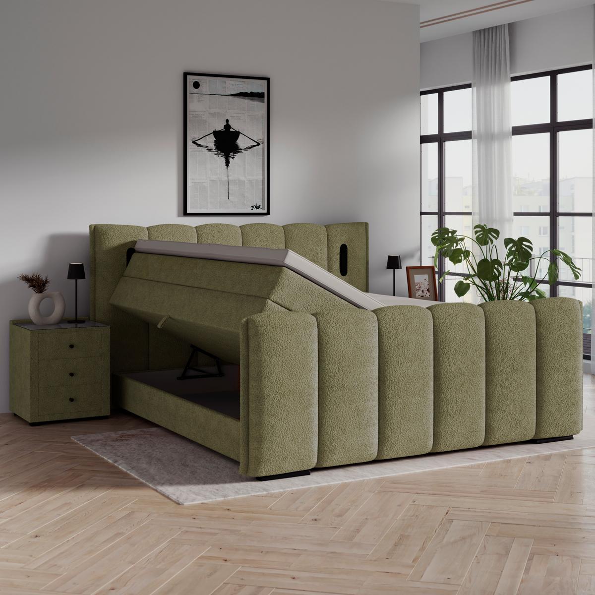 Boxspringbett Elysia inkl. Bettkasten 200x200 - Schwarz/Grün, Trend, Holz/Holzwerkstoff (200cm) - Luca Bessoni