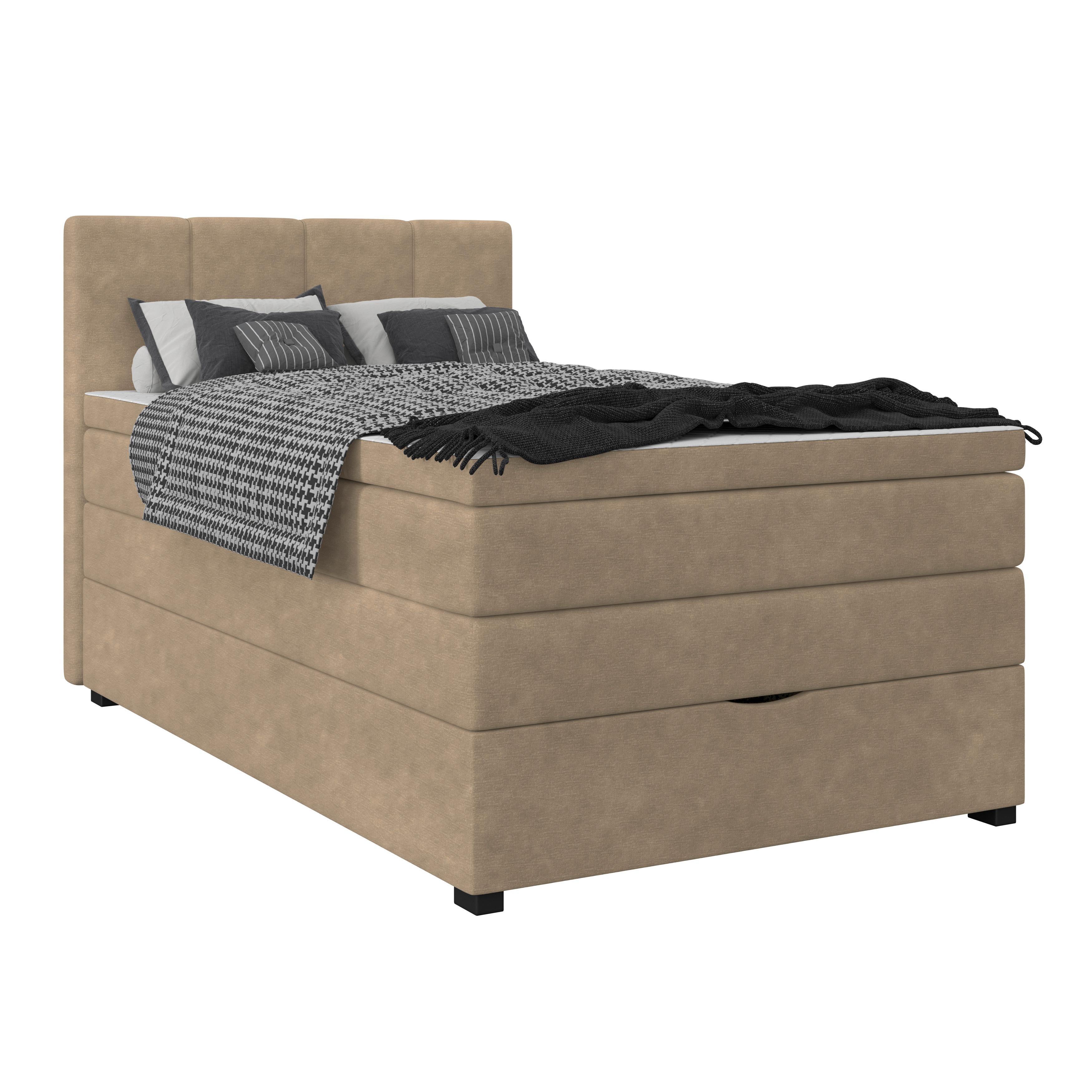 Boxspringbett mit Topper & Bettkasten 120x200 Lauro - Schwarz/Braun, Trend, Textil (120/200cm)