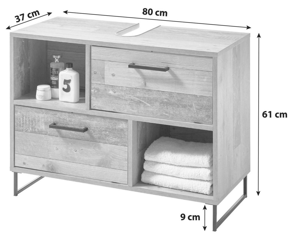 Waschbeckenunterschrank Roof B: 80 Cm Eiche/schwarz Dekor - Eichefarben/Schwarz, KONVENTIONELL, Holzwerkstoff (80/61/37cm) - MID.YOU