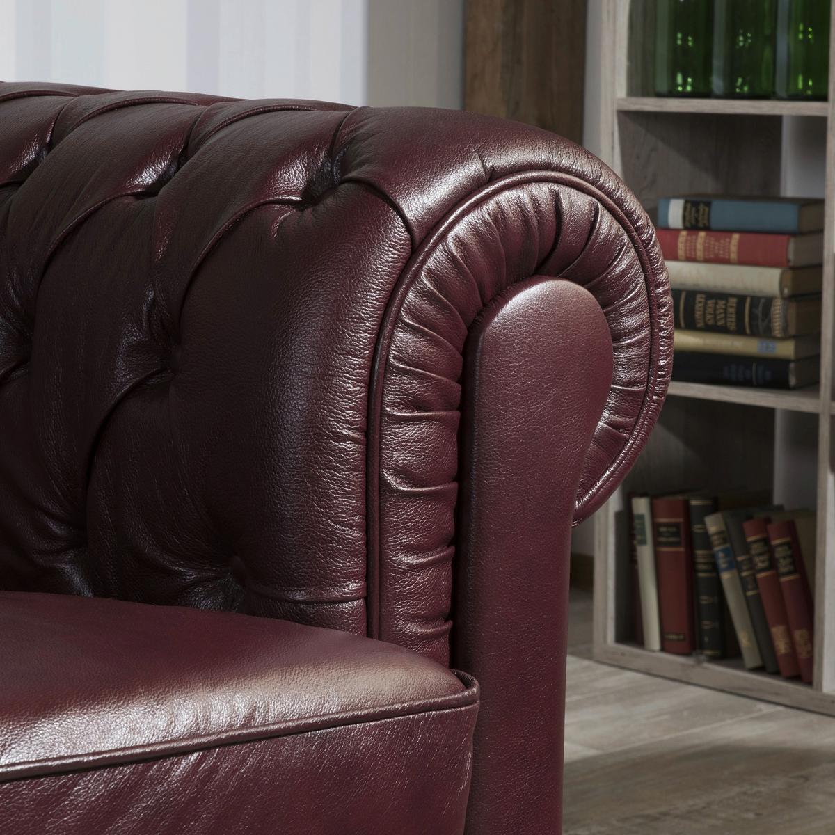 Sitzgarnitur 3-Tlg. Bridgeport Echtleder Rot - Rot/Nussbaumfarben, Design, Leder/Holz - Max Winzer