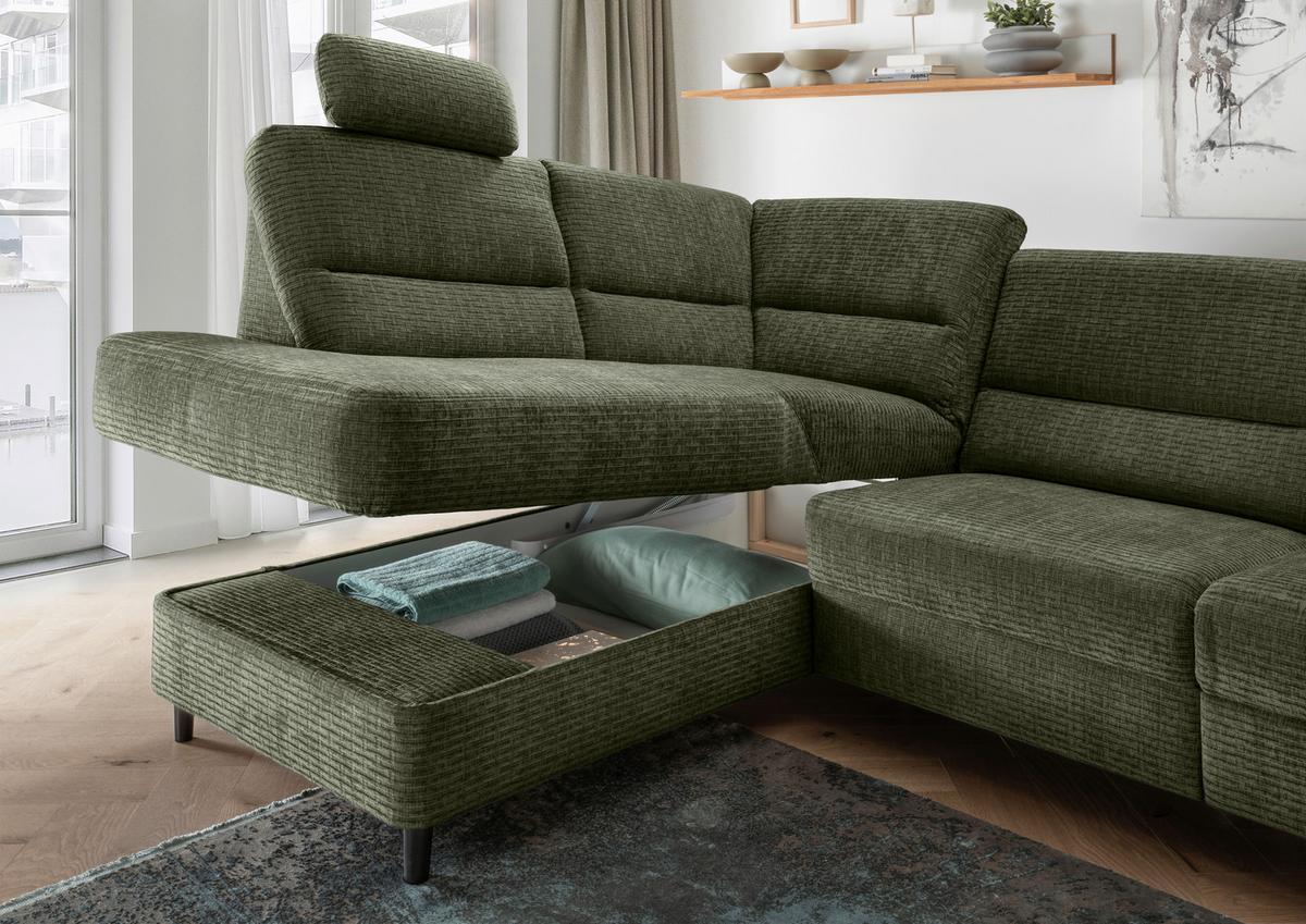 Ecksofa Cavoli Olivgrün Relaxfunktion S: 190x266 Cm - Schwarz/Olivgrün, MODERN, Textil (190/266cm) - Livetastic