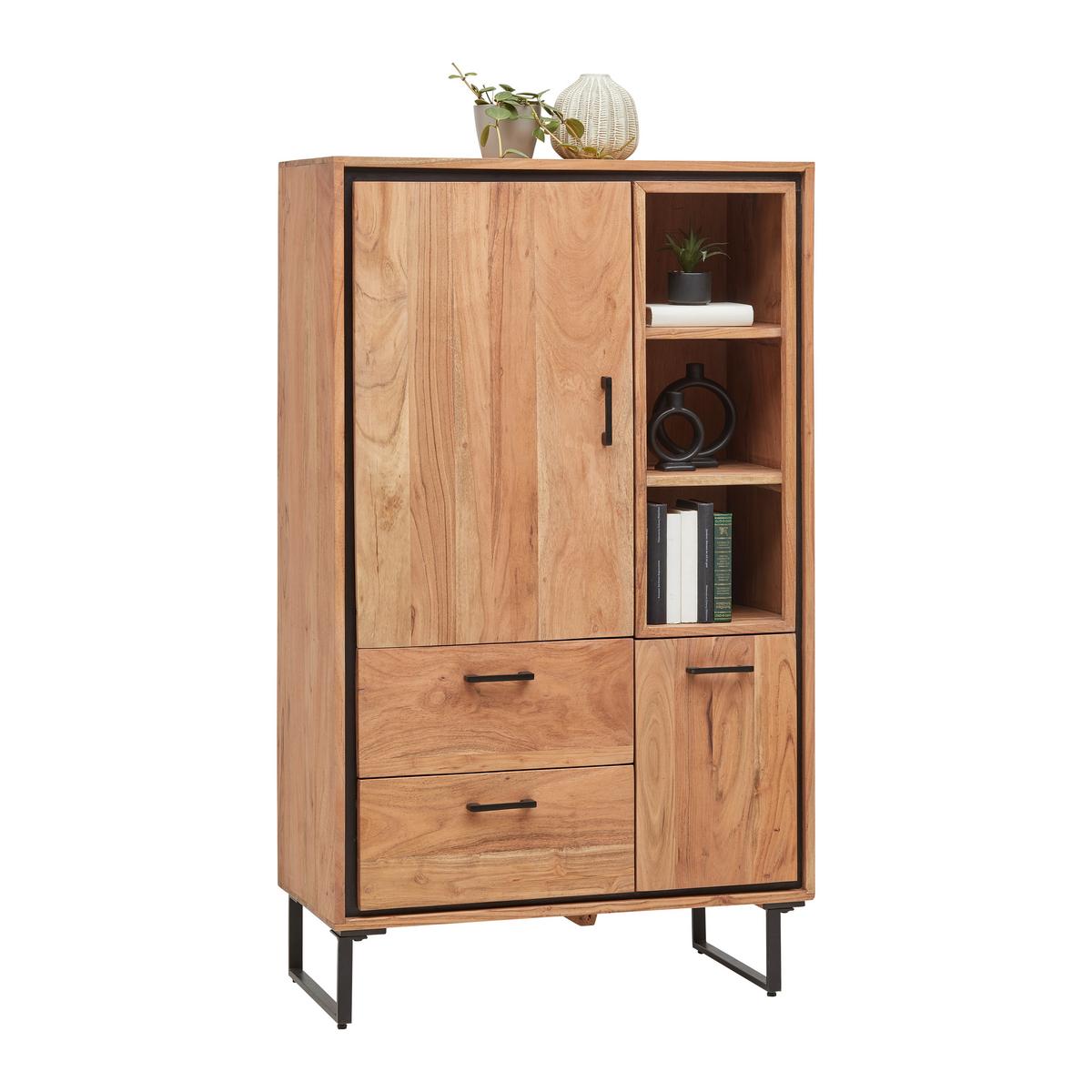 Vysoká komoda SHIVA SHIVA - černá/barvy akácie, Moderní, kov/dřevo (88/145/40cm)