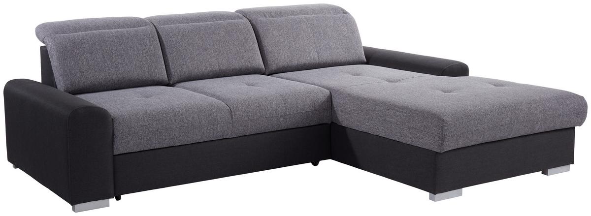 Ecksofa mit Schlaffunktion + Bettkasten Malaga, Webstoff - Silberfarben/Graphitfarben, KONVENTIONELL, Textil (286/203cm) - Ondega