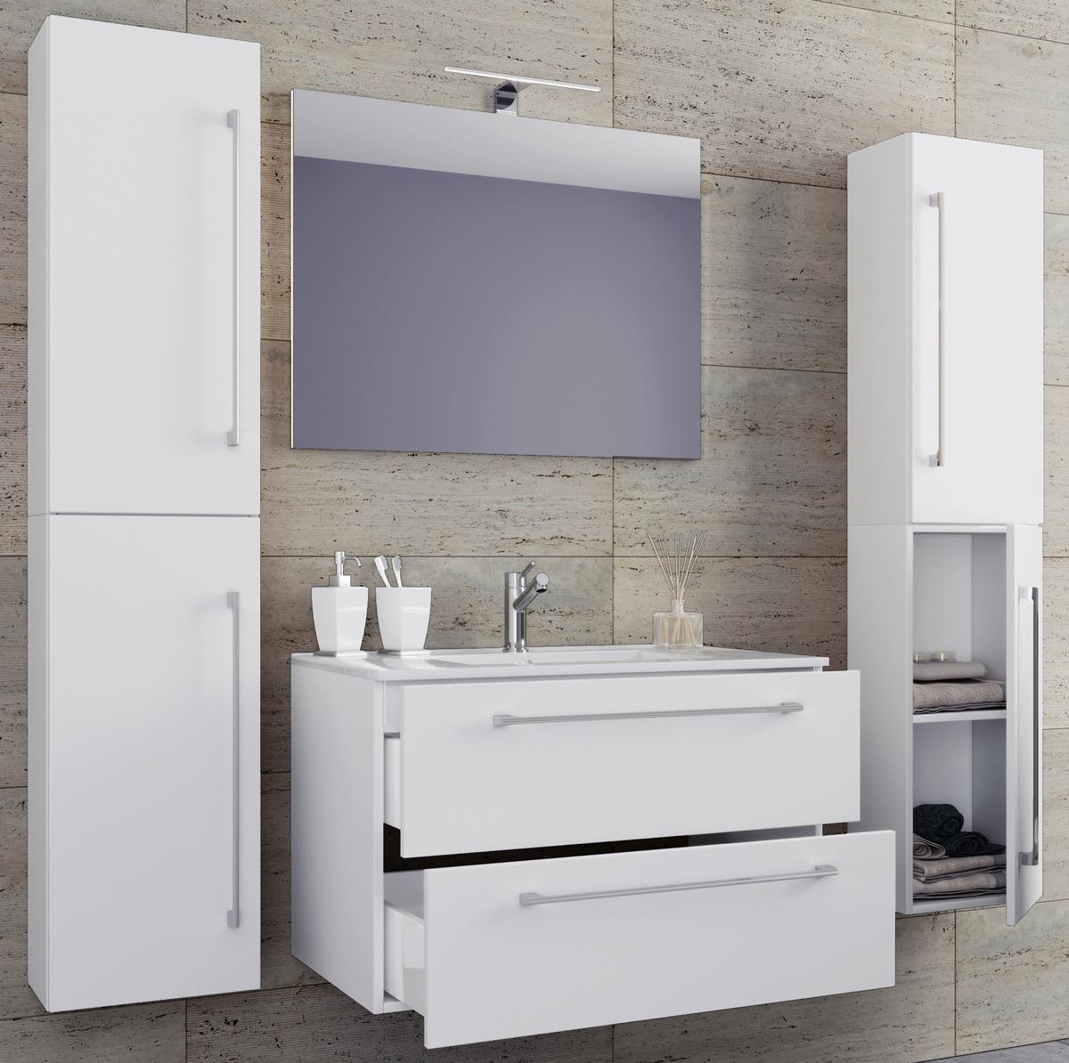Badezimmer Badinos 5-Teilig Weiß B: 126 cm - Weiß, MODERN, Keramik/Holzwerkstoff (127cm) - MID.YOU