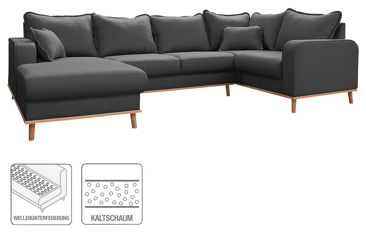 Wohnlandschaft Beata D.grau U: 170x296x167 cm - Wengefarben/Dunkelgrau, Design, Textil (170/296/167cm) - Livetastic