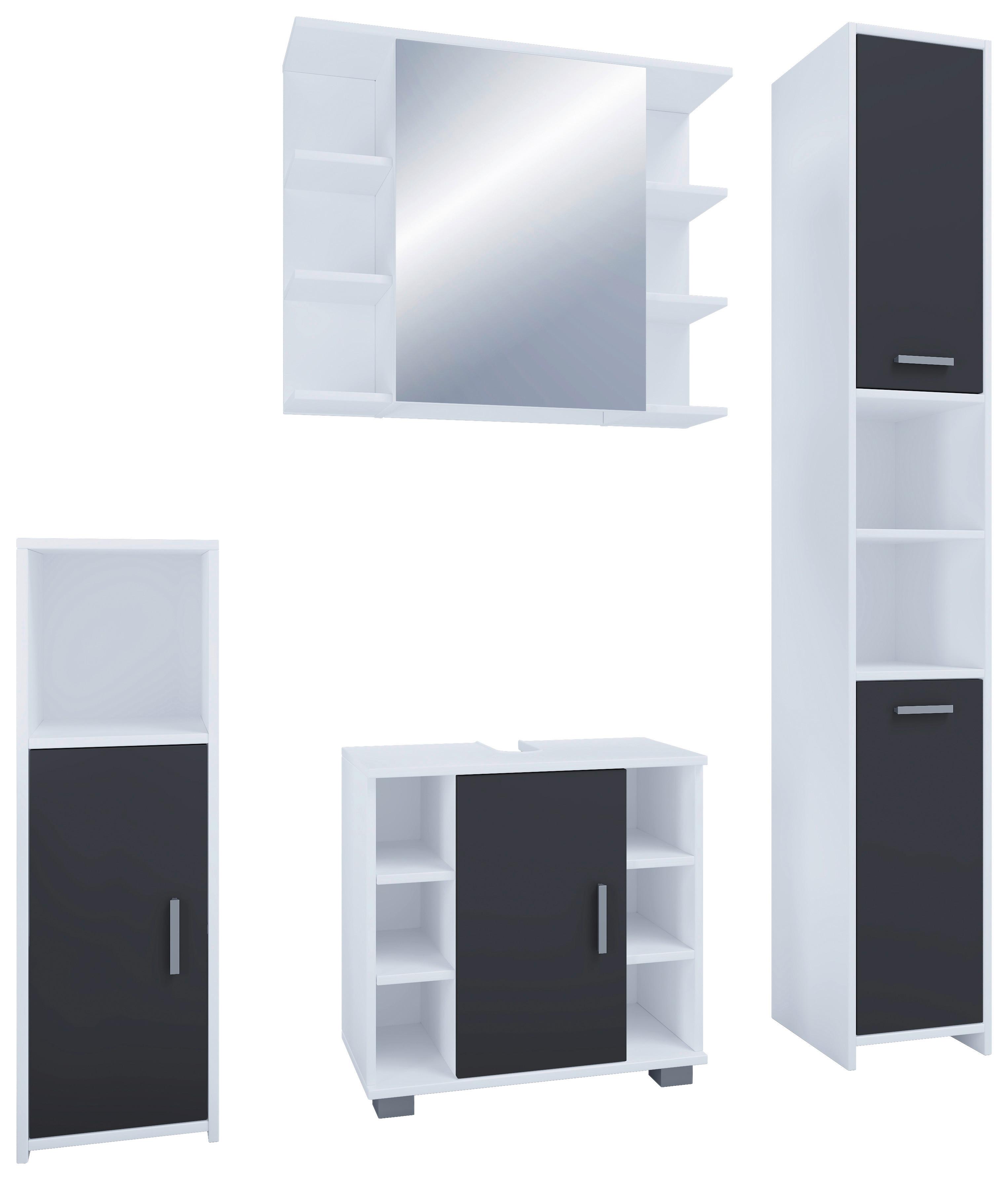 Badmöbel-Set 4-Tlg. Zalo B: 140 cm Schwarz/Weiß