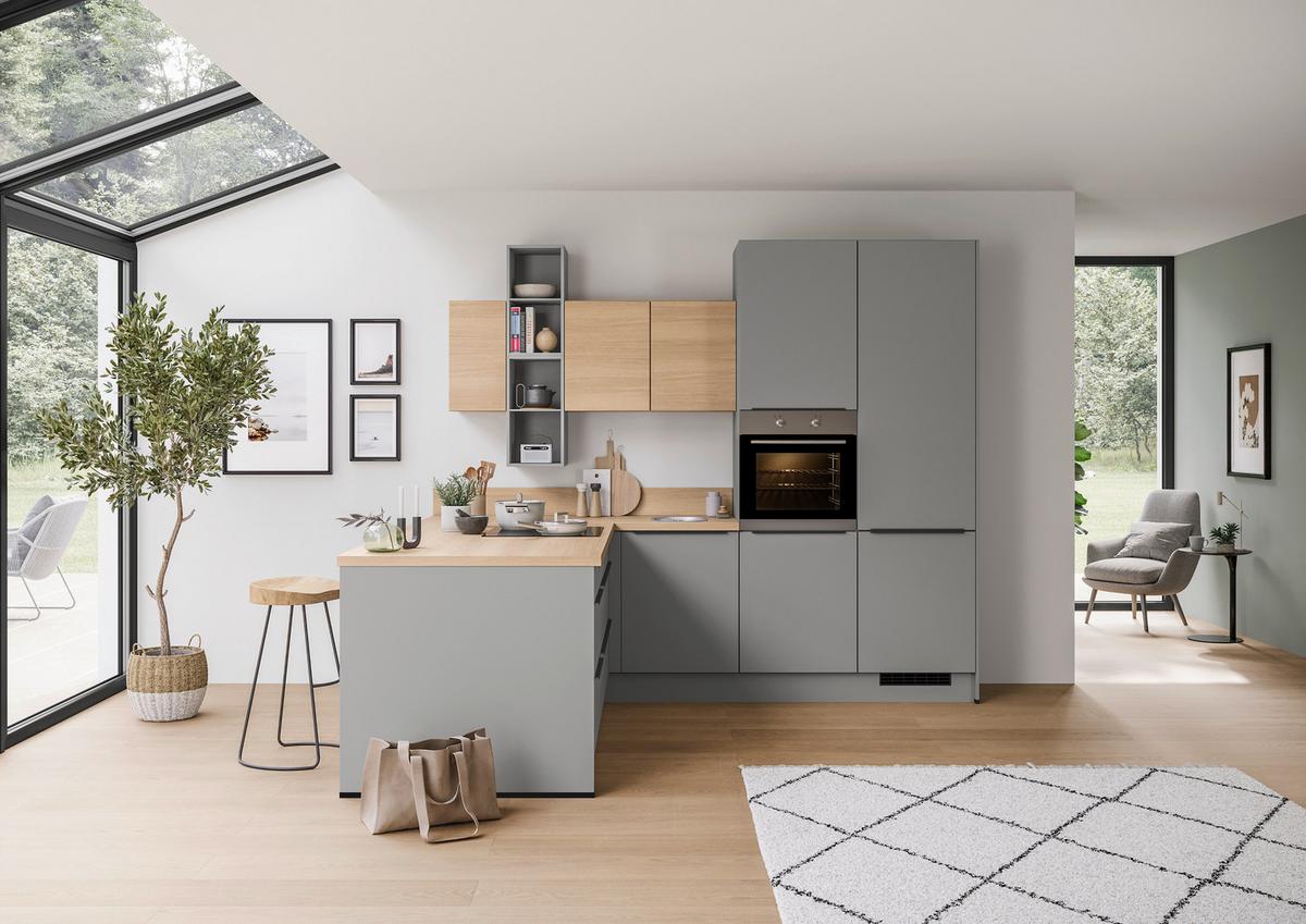 Einbauküche Ip 2200 - Schieferfarben/Eichefarben, MODERN, Holzwerkstoff (283,2/246,6cm) - Impuls