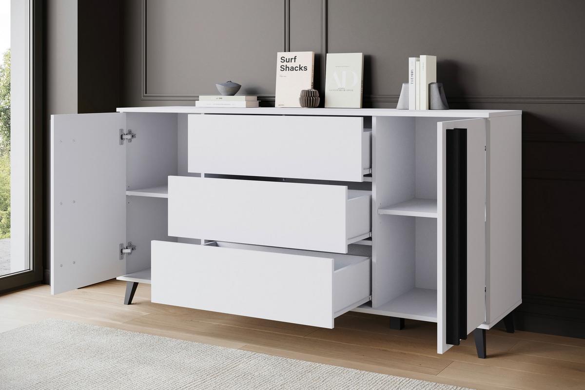 SIDEBOARD Helsinki Weiß B: 150cm - Schwarz/Weiß, Trend, Holzwerkstoff (150/77,8/39,5cm) - P & B