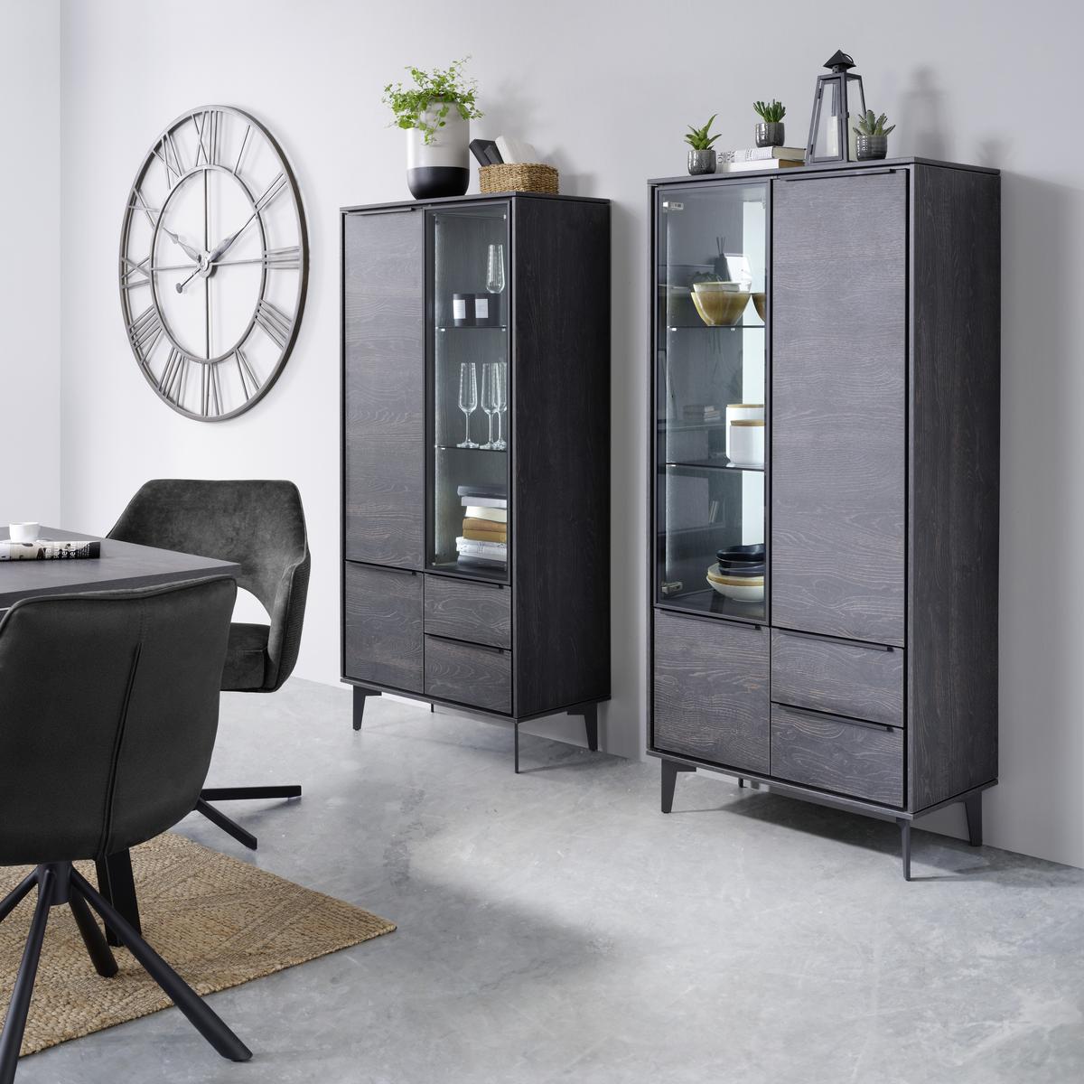 VITRÍNA AARHUS - černá/antracitová, Moderní, kov/kompozitní dřevo (73/159/40cm) - Premium Living