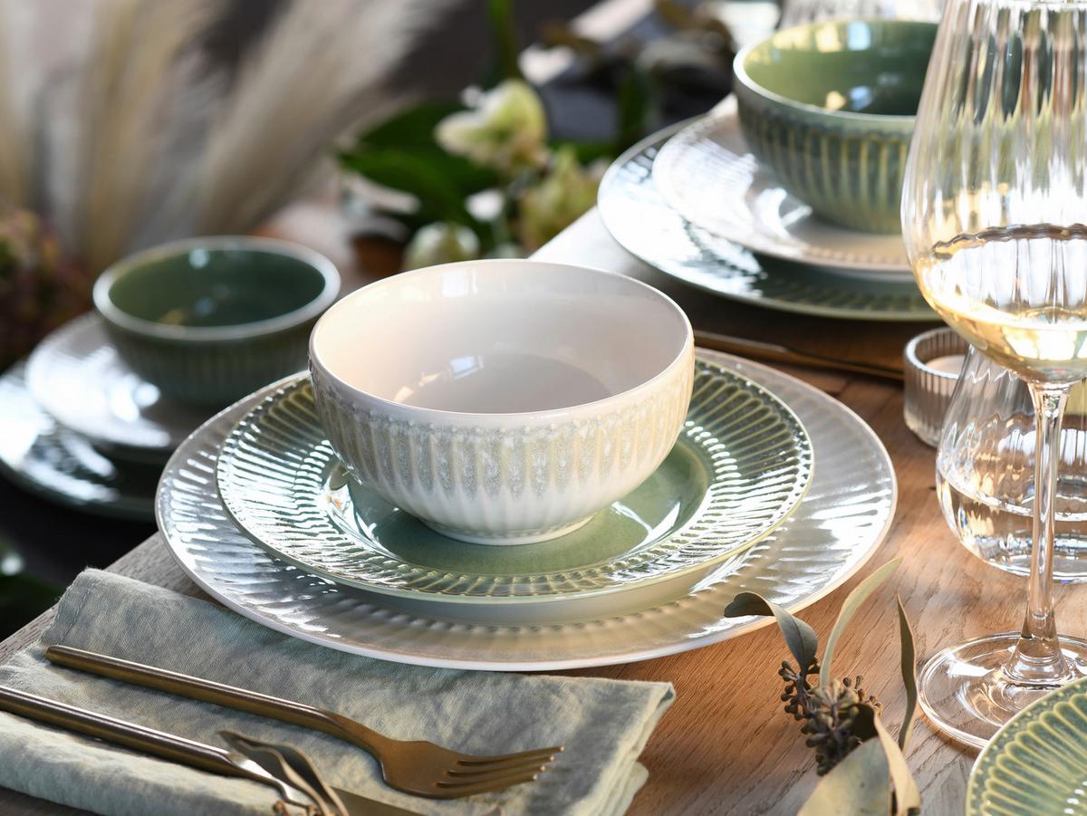 Tafelservice Celadon Mix Creme Steinzeug, 4 Pers., 12-Teilig - Salbeigrün/Perlmutt, Basics, Keramik - Creatable