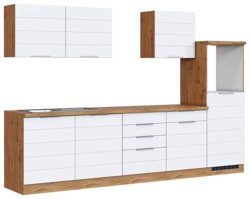Küchenzeile Florenz ohne Geräte 300 cm Weiß/Eichef. - Eiche Wotan/Weiß, Design, Holzwerkstoff (300cm) - Held