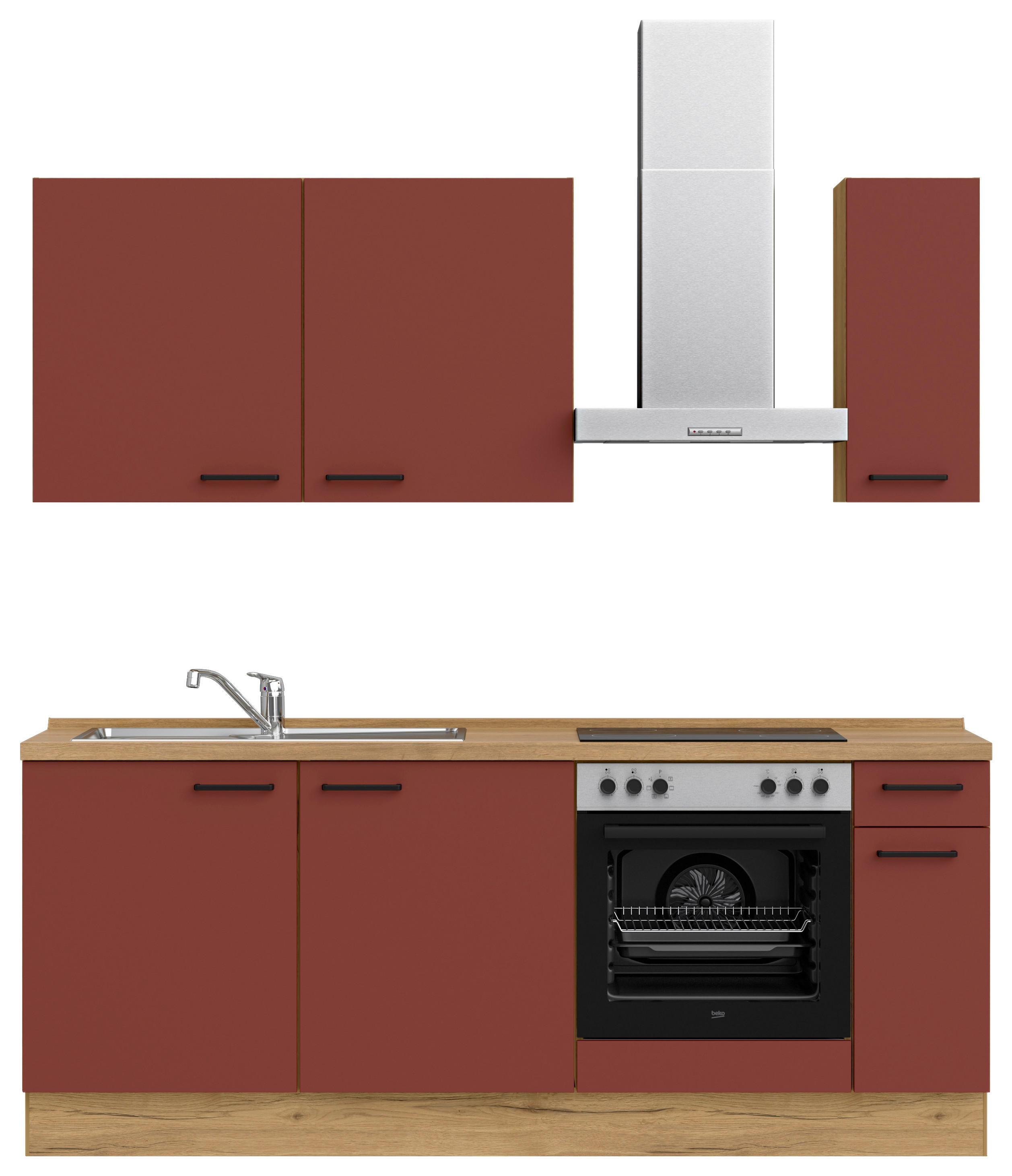 Küchenleerblock Easytouch Low-Line, L5 Rechts - Eichefarben/Rot, MODERN, Holzwerkstoff (210cm) - Nobilia