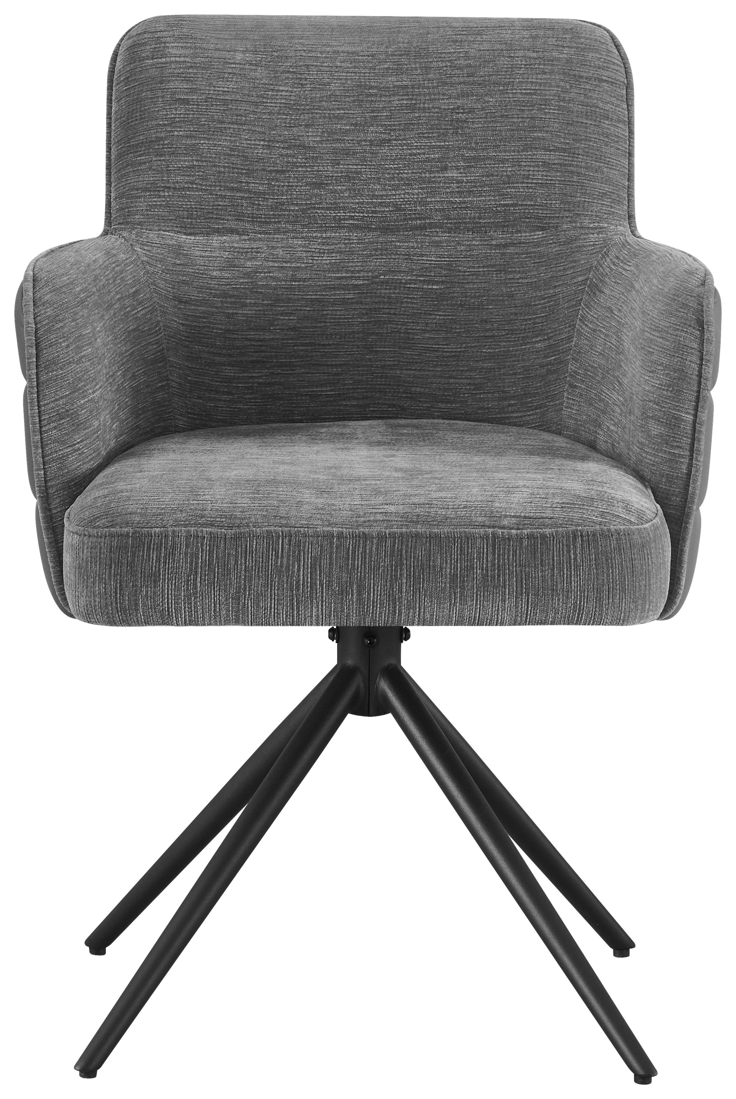 Armlehnstuhl Mia Webstoff Grau, B: 58 Cm - Schwarz/Grau, KONVENTIONELL, Textil/Metall (58/82/64cm) - MID.YOU