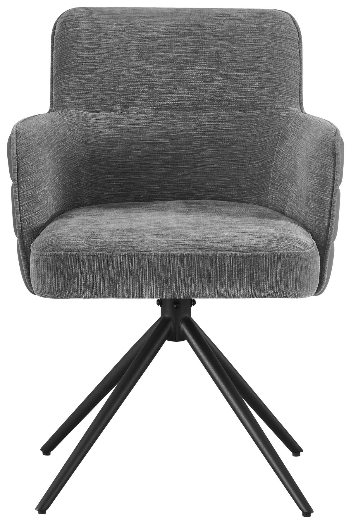 Armlehnstuhl Mia Webstoff Grau, B: 58 Cm - Schwarz/Grau, KONVENTIONELL, Textil/Metall (58/82/64cm) - MID.YOU