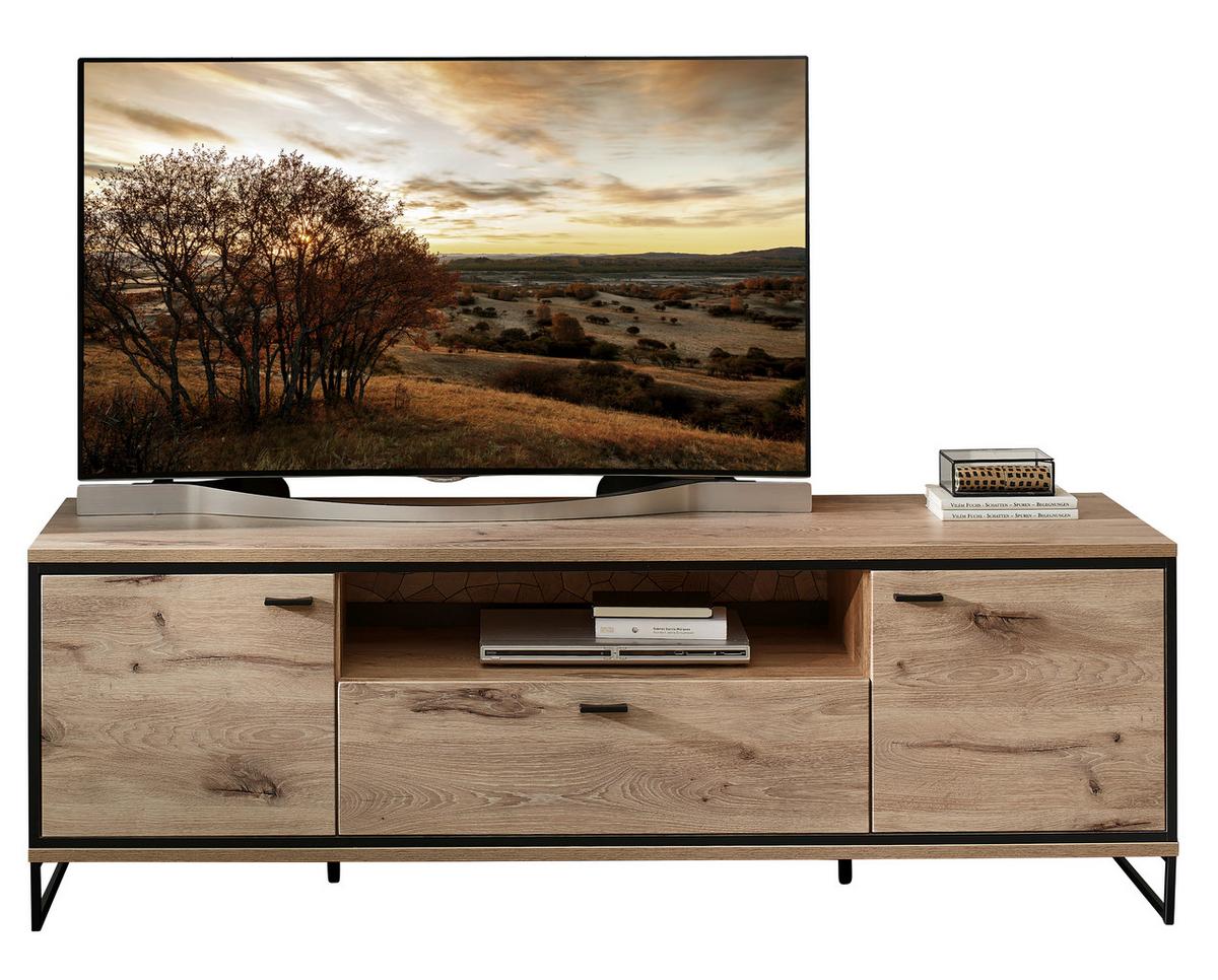 Wohnkombination Schwarz, Eiche Dekor 3 -Teilig. - Eichefarben/Schwarz, KONVENTIONELL, Glas/Holzwerkstoff (275/183/49cm) - Livetastic